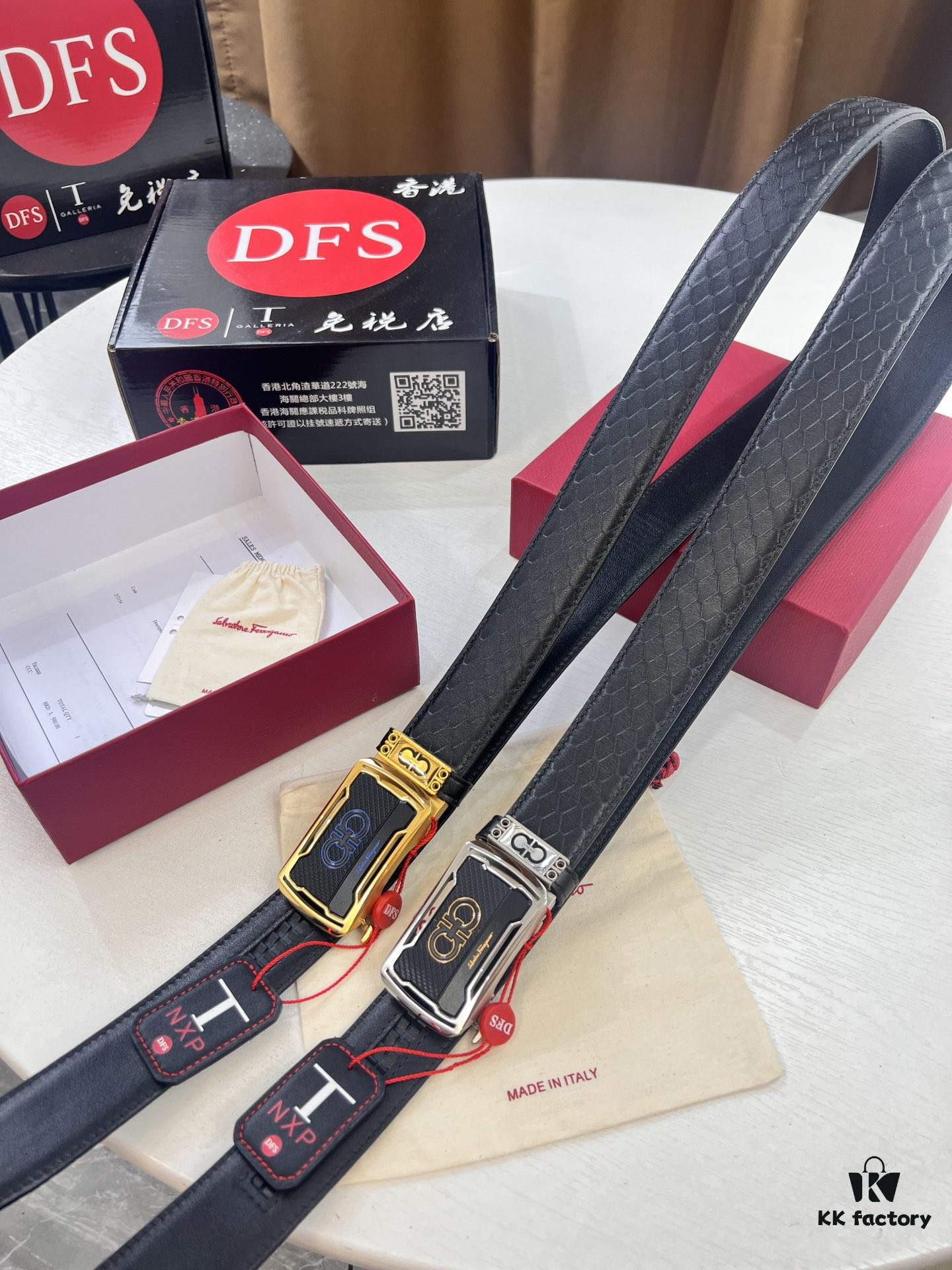 693200573a89a121ed54fff9 Salvatore Ferragamo Men's Automatic Belt, Top-Quality Genuine Leather with Steel Hardware, 3.5cm Width, '8' Patterned Full-Grain Leather, Imported