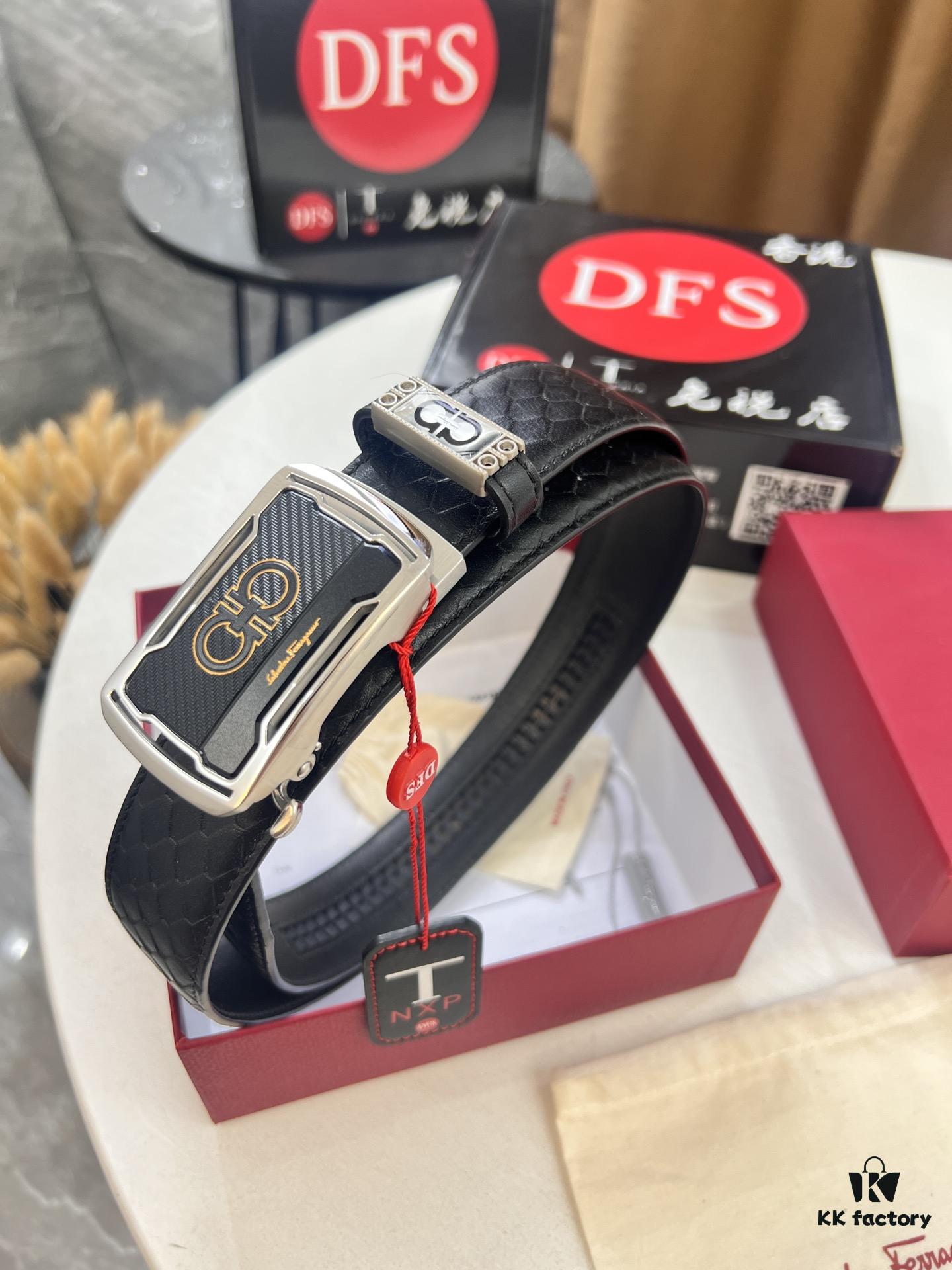 693200573a89a121ed54fffd Arrival of Salvatore Ferragamo Men's Automatic Series Leather Belt with ZP Mold, 8-Shaped Beveled Pattern, Genuine Top-Layer Calfskin, Steel Hardware, 3.5 cm Width