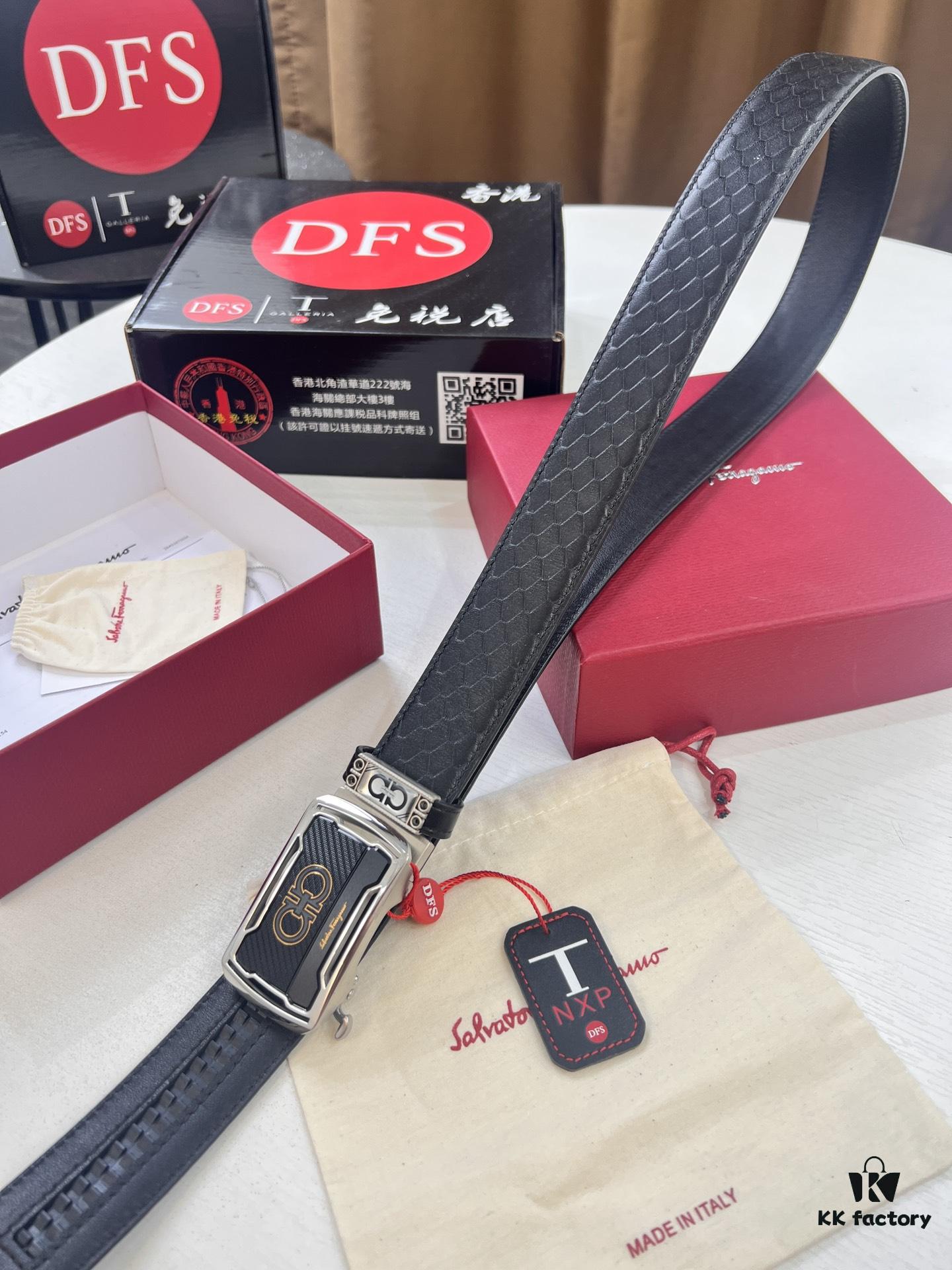 693200573a89a121ed54fffe Arrival of Salvatore Ferragamo Men's Automatic Series Leather Belt with ZP Mold, 8-Shaped Beveled Pattern, Genuine Top-Layer Calfskin, Steel Hardware, 3.5 cm Width