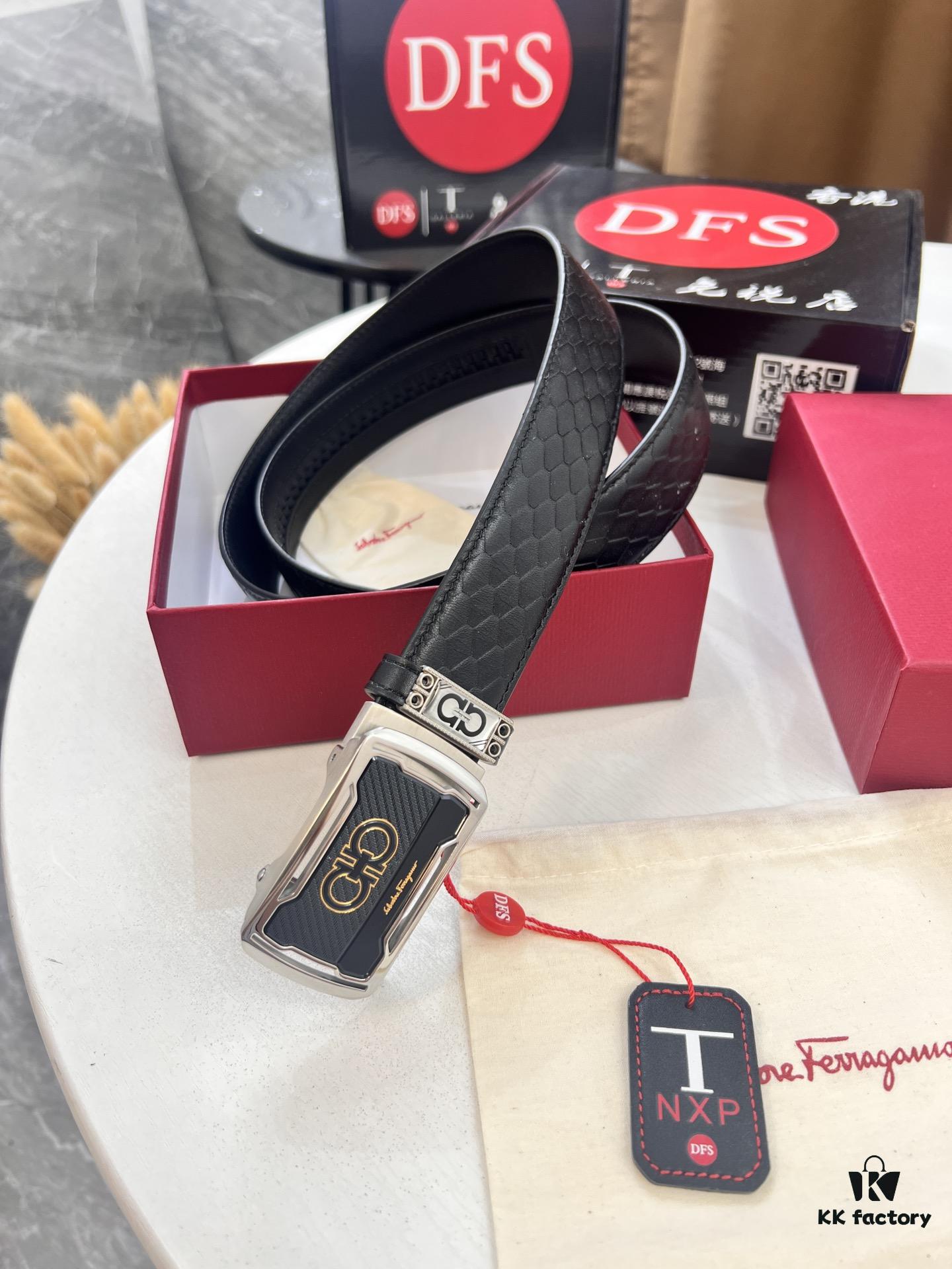 693200573a89a121ed54ffff Arrival of Salvatore Ferragamo Men's Automatic Series Leather Belt with ZP Mold, 8-Shaped Beveled Pattern, Genuine Top-Layer Calfskin, Steel Hardware, 3.5 cm Width
