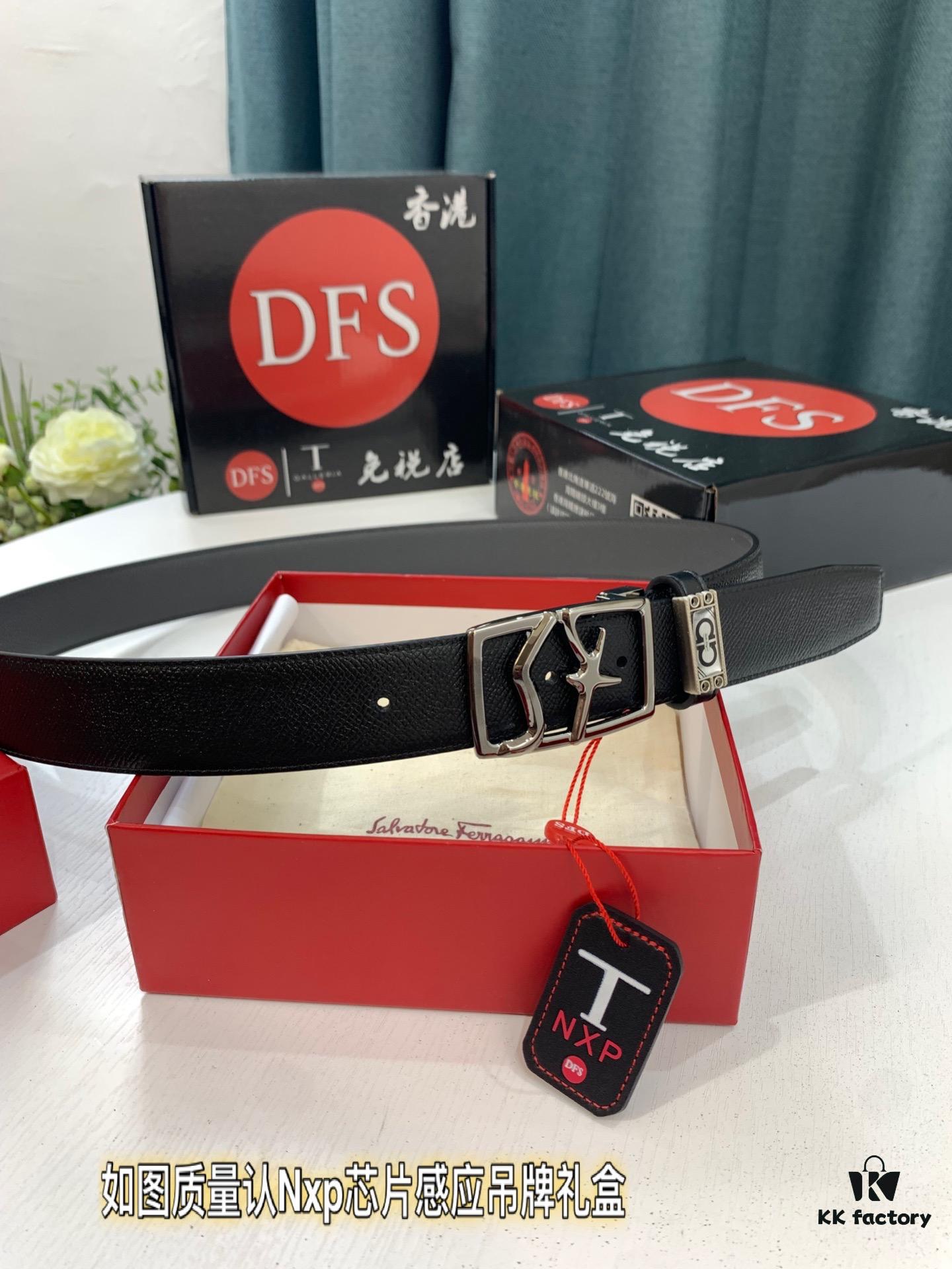 693200583a89a121ed550002 Salvatore Ferragamo Men's Belt, Top Grain Calfskin with Double-Sided Usage, 3.5cm Width, Genuine Imported Leather, Gift-Ready