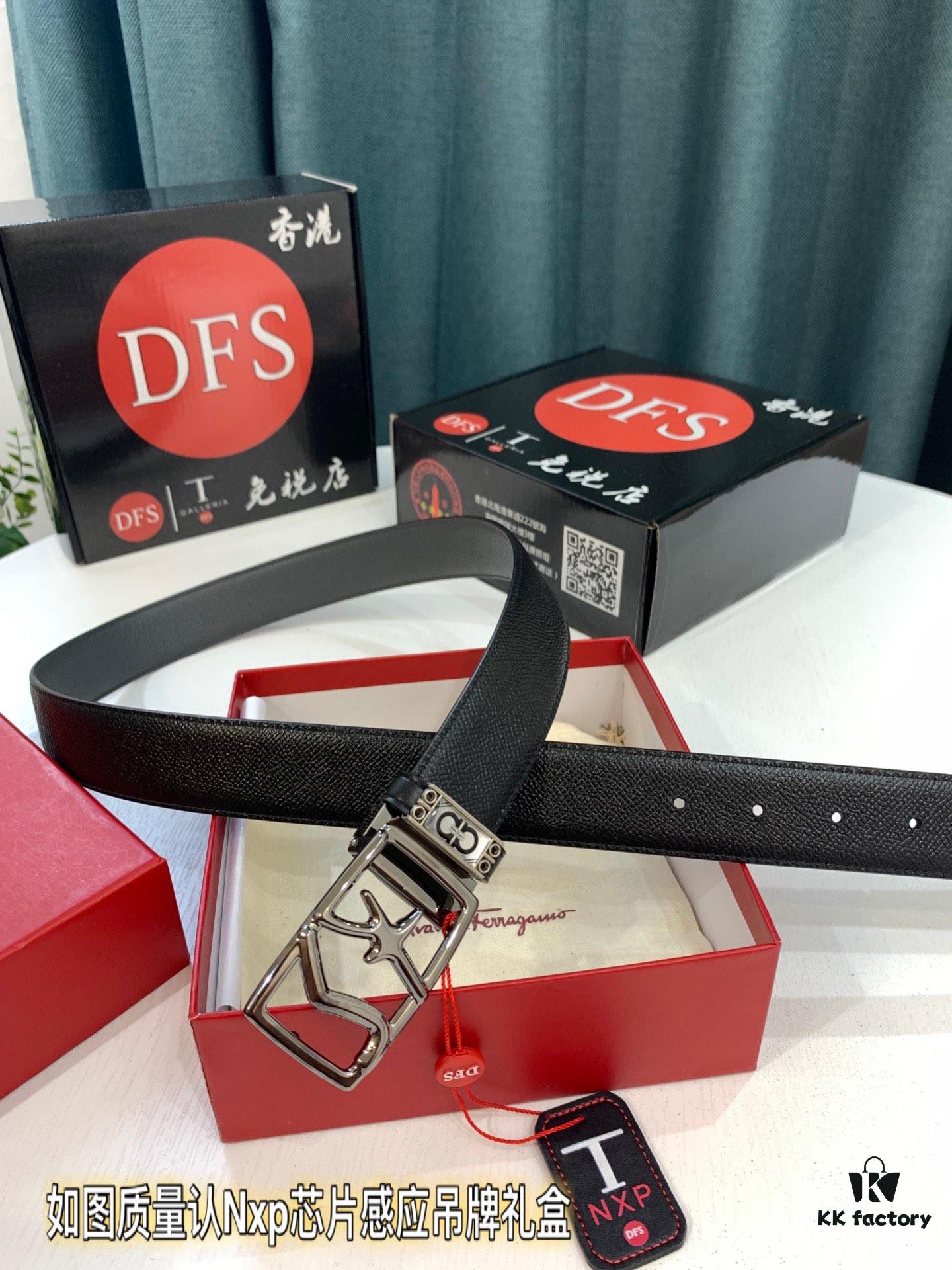 693200583a89a121ed550006 Salvatore Ferragamo Men's Belt, Top Grain Calfskin with Double-Sided Usage, 3.5cm Width, Genuine Imported Leather, Gift-Ready