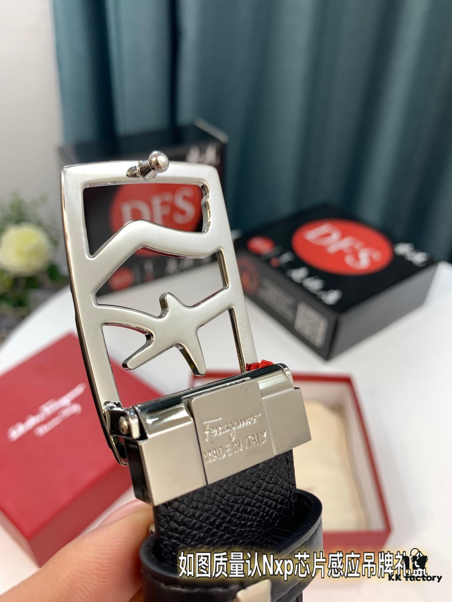 693200583a89a121ed55000b Ferragamo Men's Belt, Genuine First-Layer Cattle Leather with '8' Shaped Stainless Steel Buckle, Reversible Design, 3.5cm Width