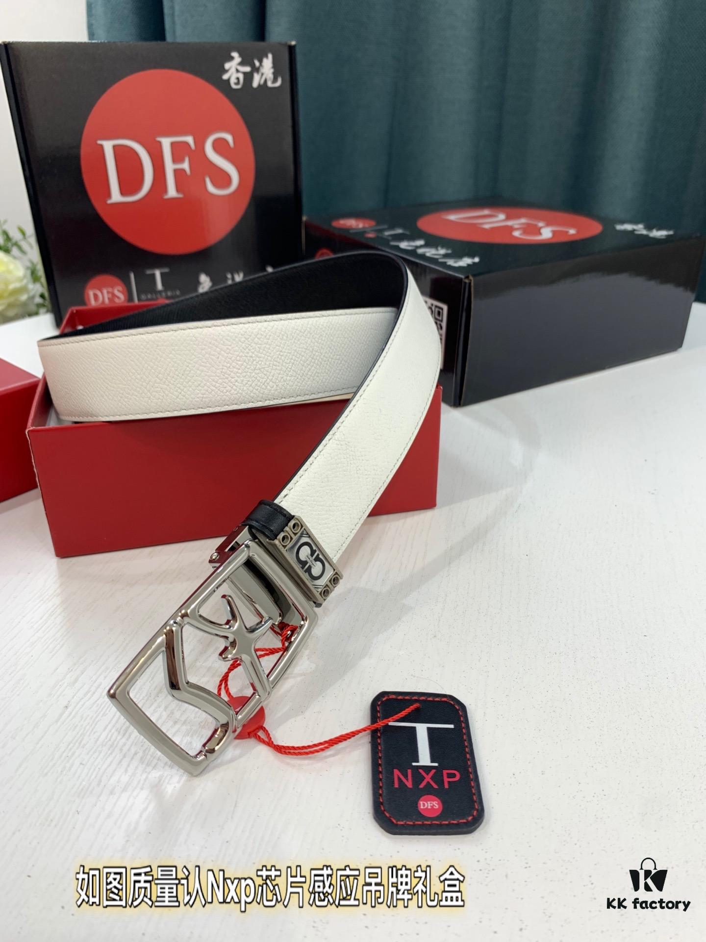 693200593a89a121ed55000d Ferragamo Men's Belt, Genuine First-Layer Cattle Leather with '8' Shaped Stainless Steel Buckle, Reversible Design, 3.5cm Width