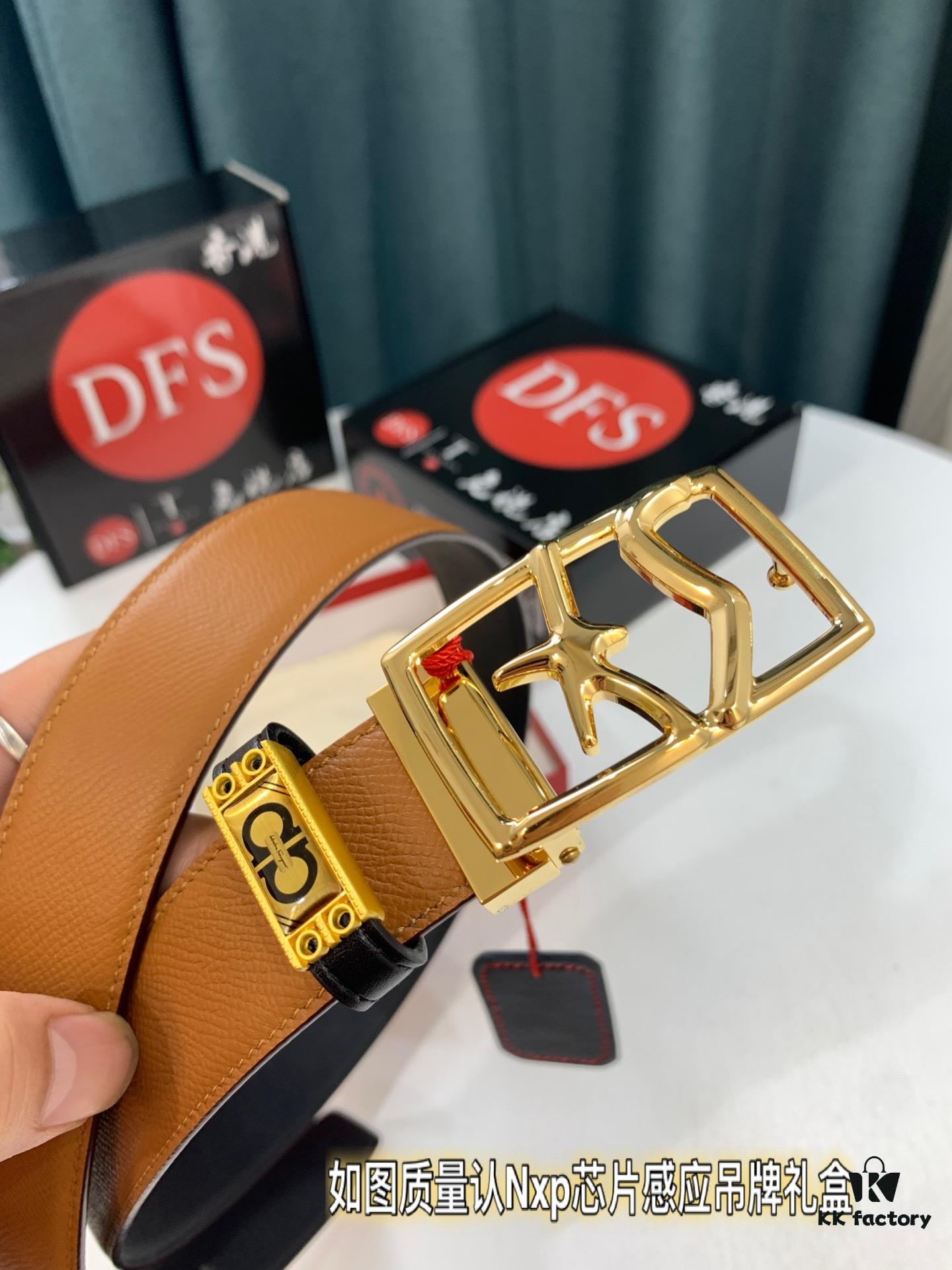 693200593a89a121ed550011 Ferragamo Men's Belt, Genuine First-Layer Cowhide with 8-Shaped Steel Hardware, Reversible Design, 3.5cm Width, Ideal Gift Choice