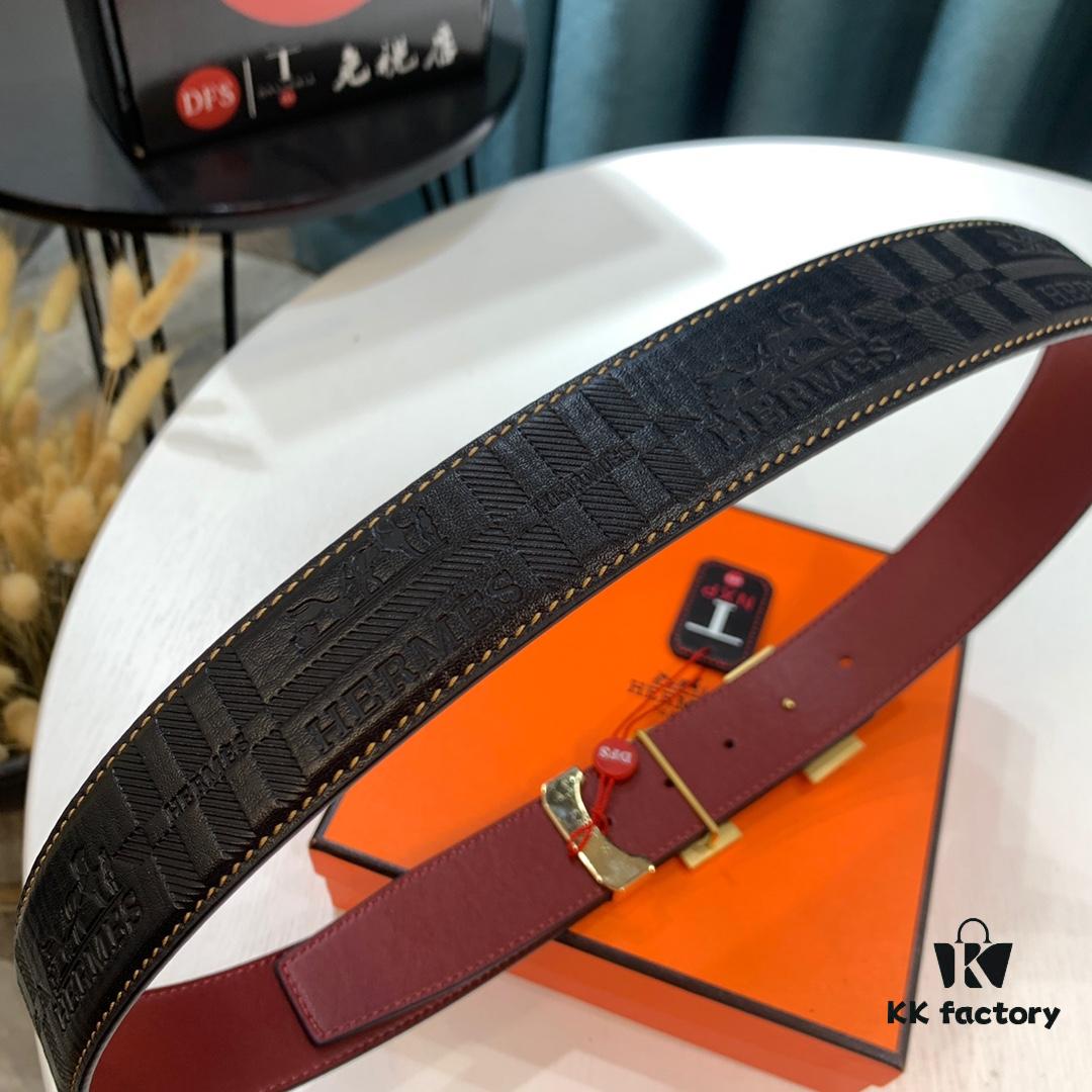 6932005f3a89a121ed55002c Shop Owner Recommended 🎺🎺 Hermes (Men's) Belt, Genuine Imported Embossed Horse Head Full-Grain Leather Belt, Wine Red with Fine Texture, Adjustable Length, Stainless Steel Hardware with Internal Lettering, 3.8cm Width