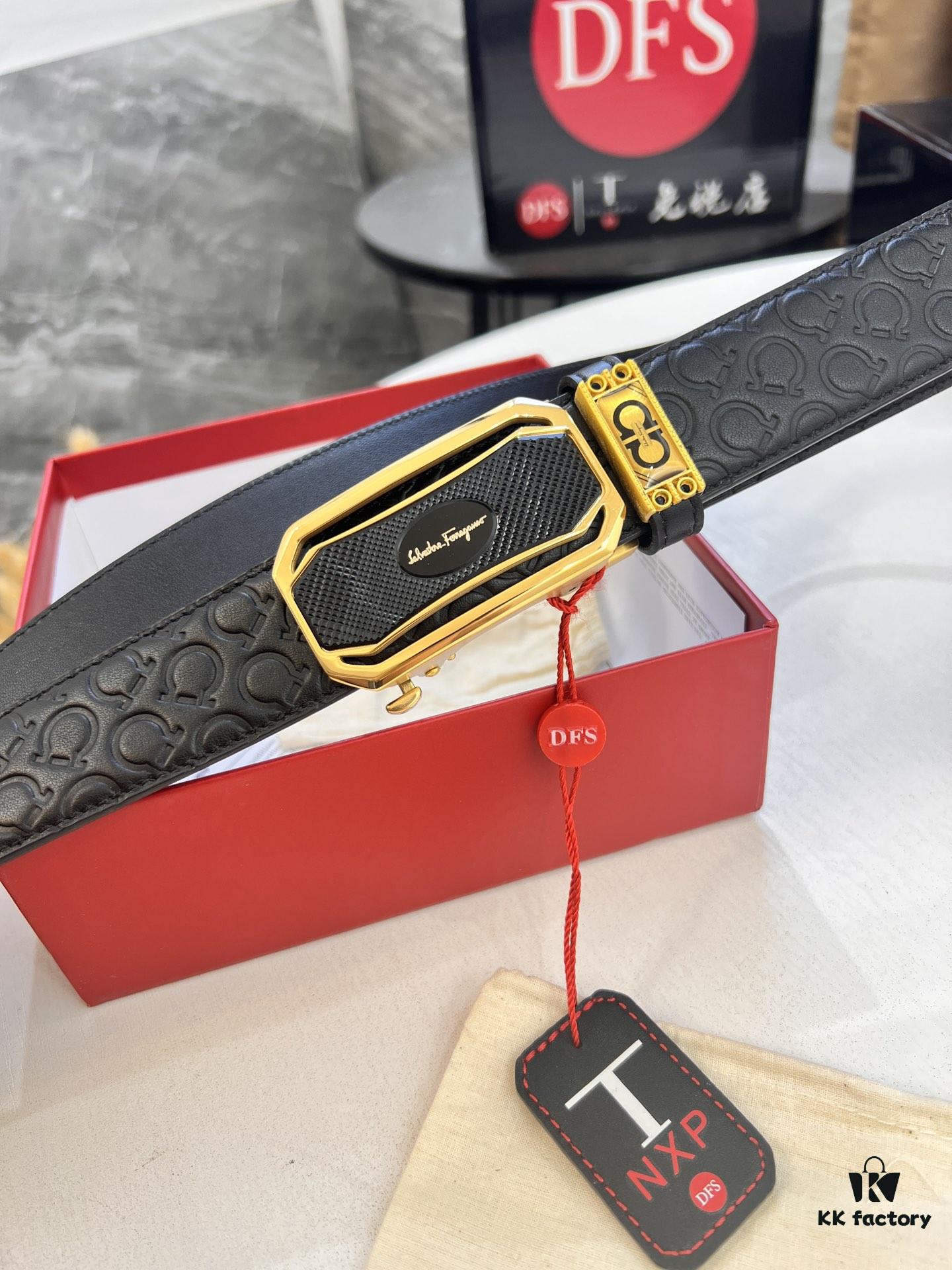 693200613a89a121ed550033 Salvatore Ferragamo Men's Automatic Belt, Top-Quality Genuine Leather with '8' Pattern, 3.5cm Width, Stainless Steel Hardware
