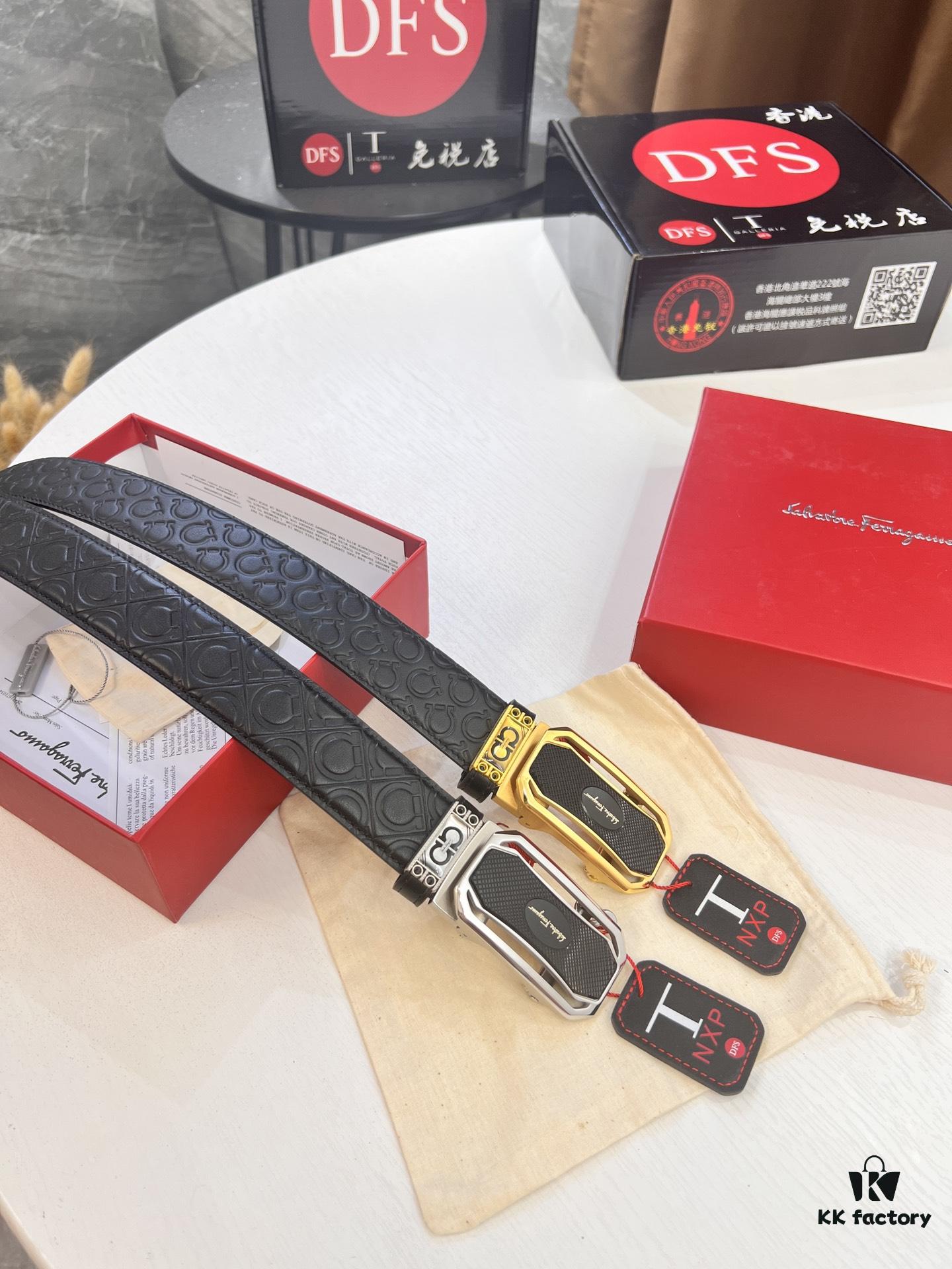 693200623a89a121ed550038 Salvatore Ferragamo Men's Automatic Belt, Top-Quality Genuine Leather with '8' Pattern, 3.5cm Width, Stainless Steel Hardware