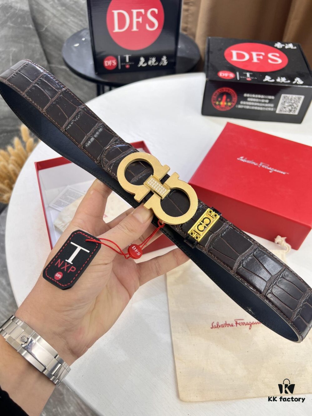 693200623a89a121ed550039 Top-Tier Salvatore Ferragamo Style Belt, Hong Kong Duty-Free T Gift Box, 8-Shape Authentic Hardware, Genuine Crocodile Grain Full-Grain Leather, German Manufactured