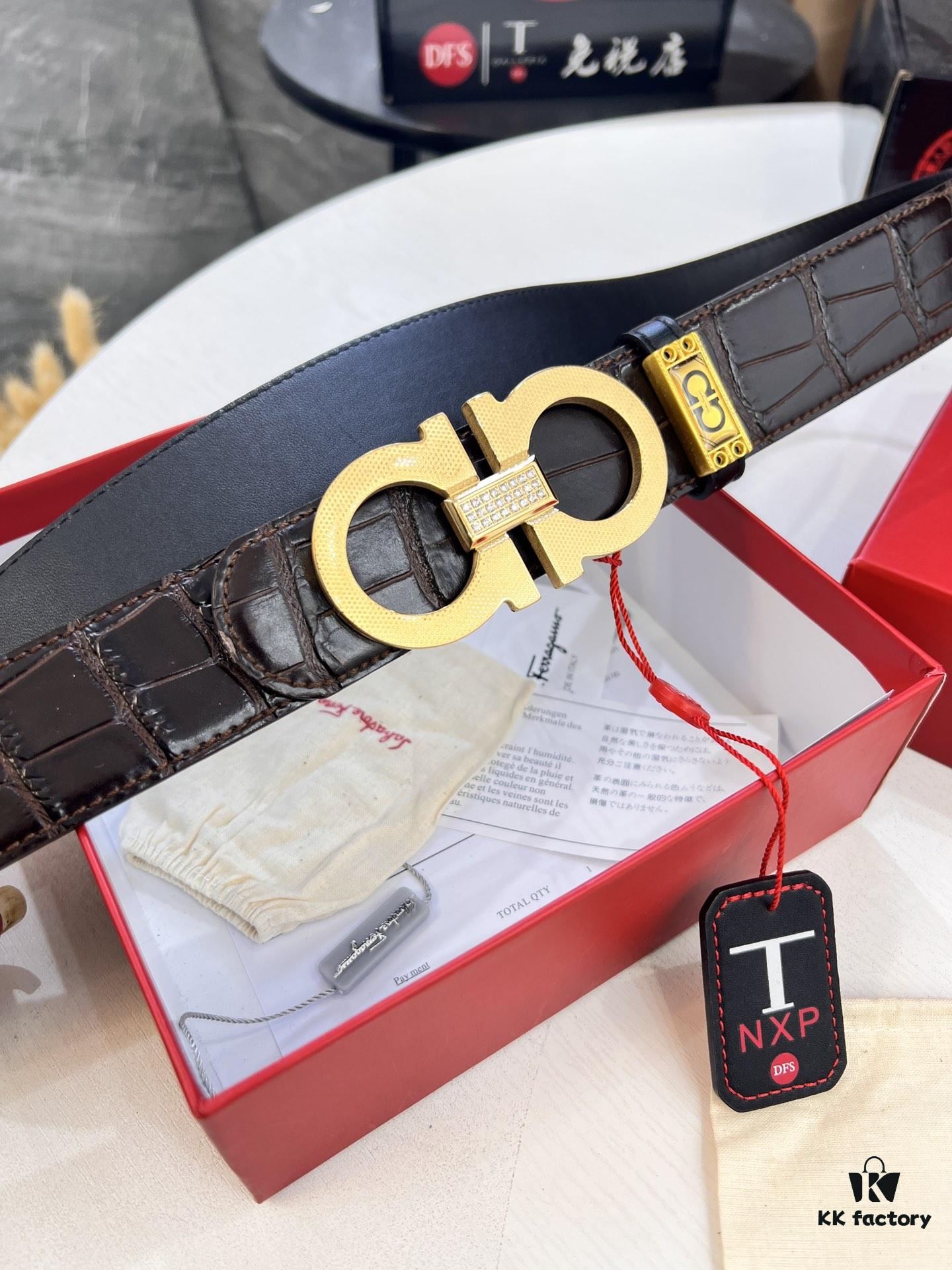 693200623a89a121ed55003a Top-Tier Salvatore Ferragamo Style Belt, Hong Kong Duty-Free T Gift Box, 8-Shape Authentic Hardware, Genuine Crocodile Grain Full-Grain Leather, German Manufactured