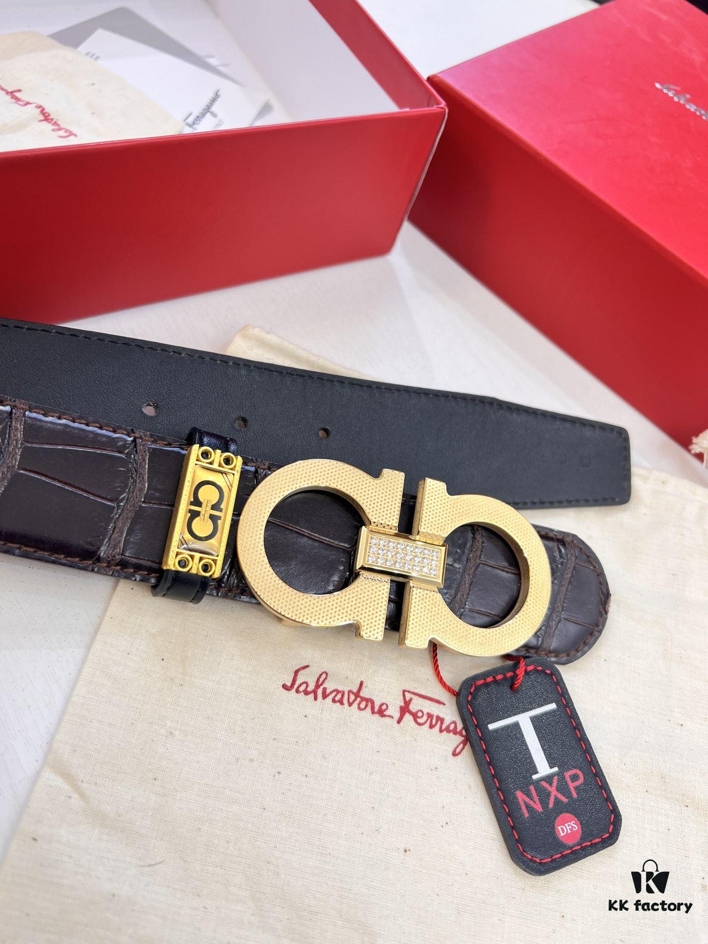 693200623a89a121ed55003b Top-Tier Salvatore Ferragamo Style Belt, Hong Kong Duty-Free T Gift Box, 8-Shape Authentic Hardware, Genuine Crocodile Grain Full-Grain Leather, German Manufactured