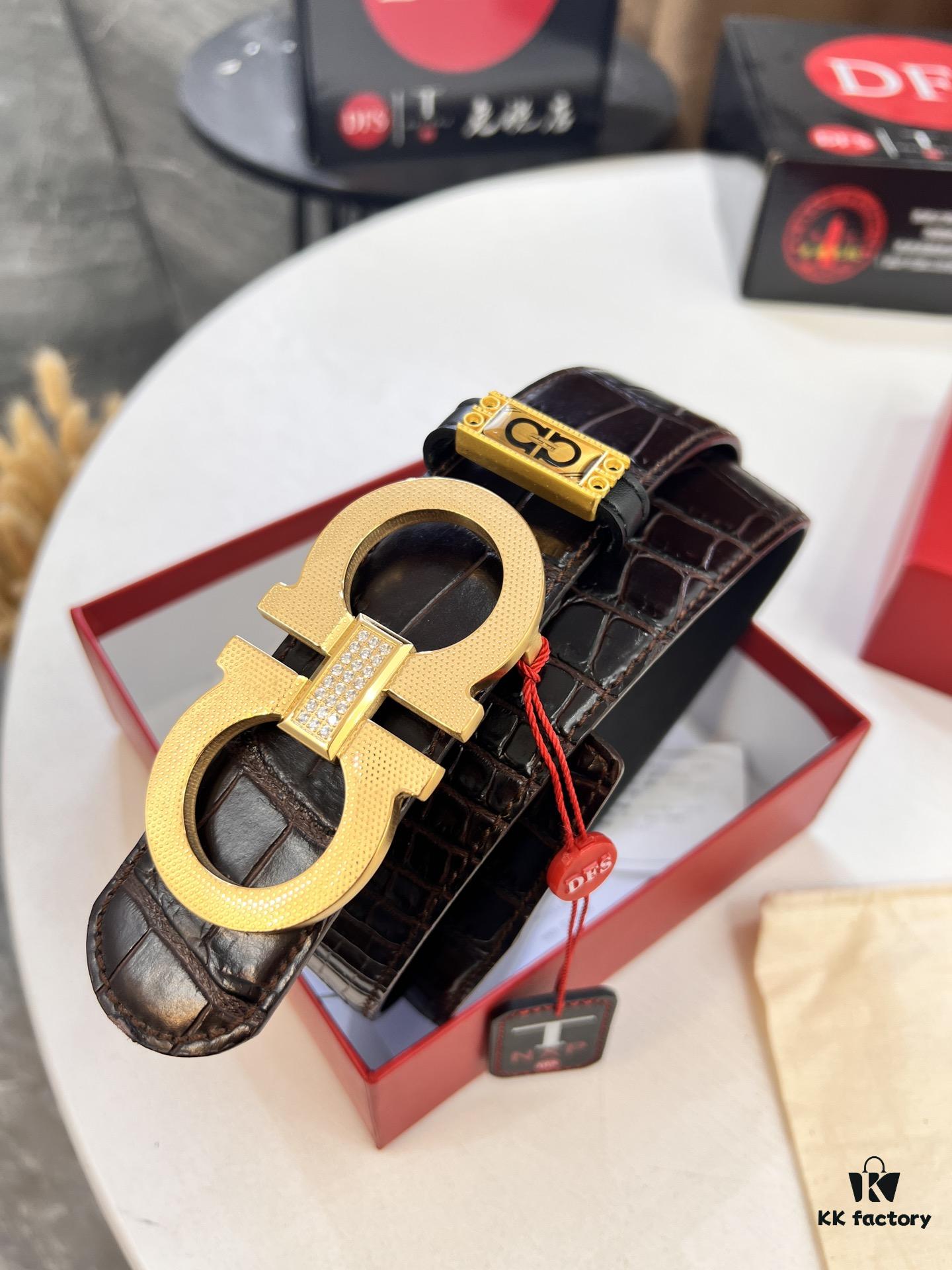 693200633a89a121ed55003d Top-Tier Salvatore Ferragamo Style Belt, Hong Kong Duty-Free T Gift Box, 8-Shape Authentic Hardware, Genuine Crocodile Grain Full-Grain Leather, German Manufactured