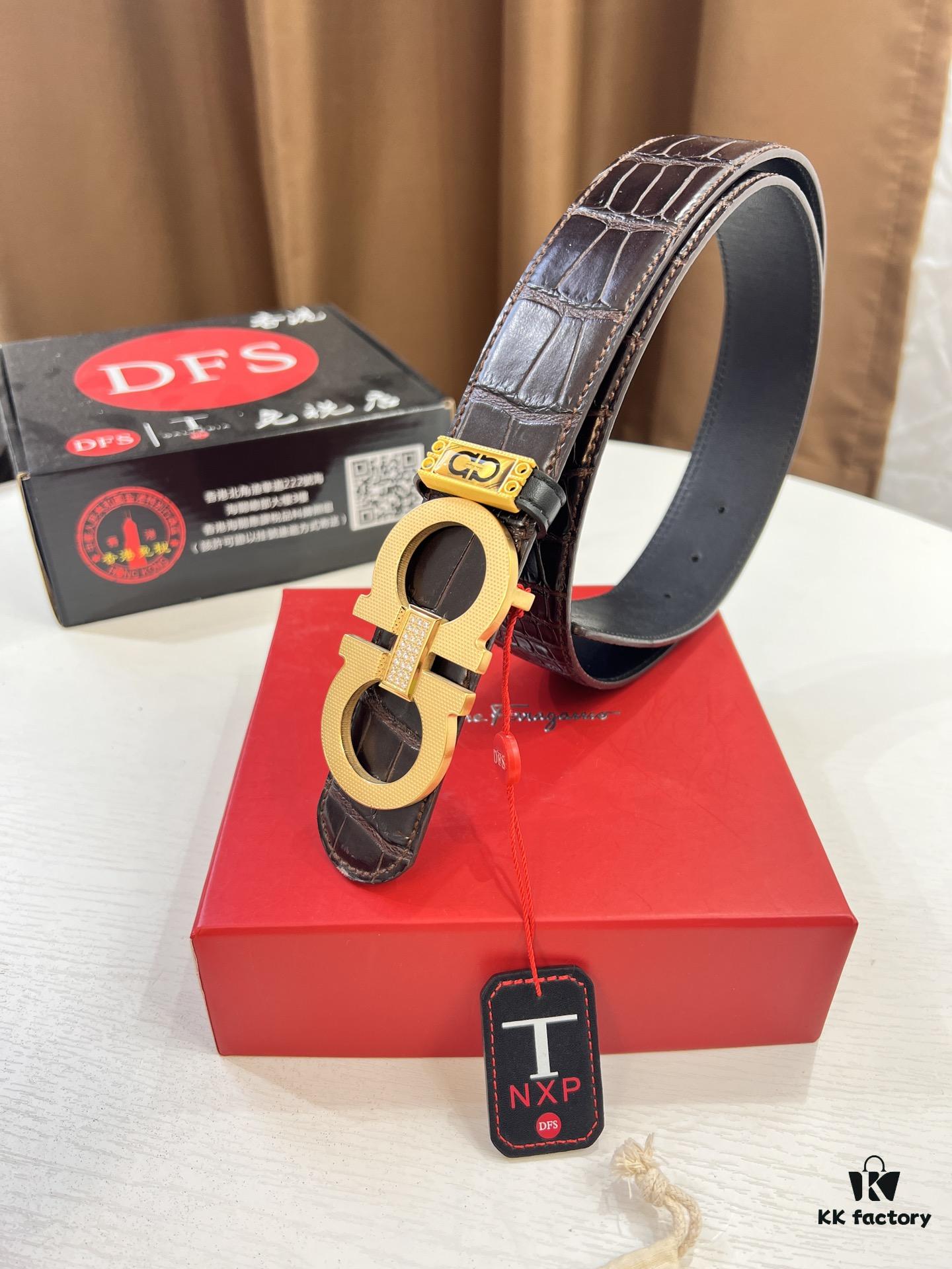 693200633a89a121ed55003e Top-Tier Salvatore Ferragamo Style Belt, Hong Kong Duty-Free T Gift Box, 8-Shape Authentic Hardware, Genuine Crocodile Grain Full-Grain Leather, German Manufactured