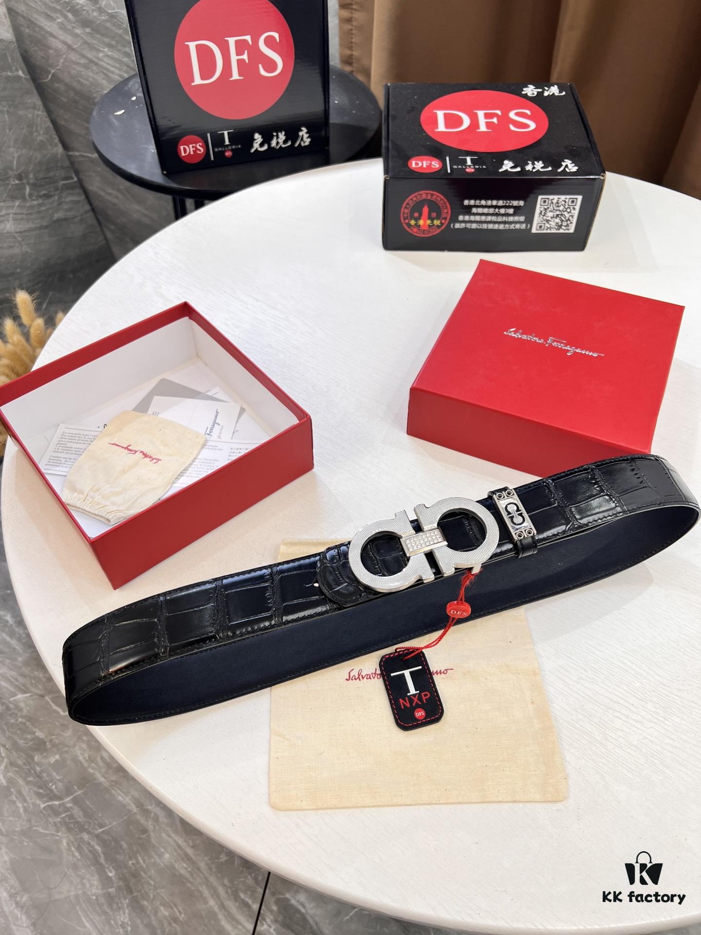 693200633a89a121ed550041 Top-tier Salvatore Ferragamo Men's Crocodile Pattern Genuine Leather Belt, Original 8-Shaped Hardware, German Manufactured, Hong Kong Duty-Free Gift Box