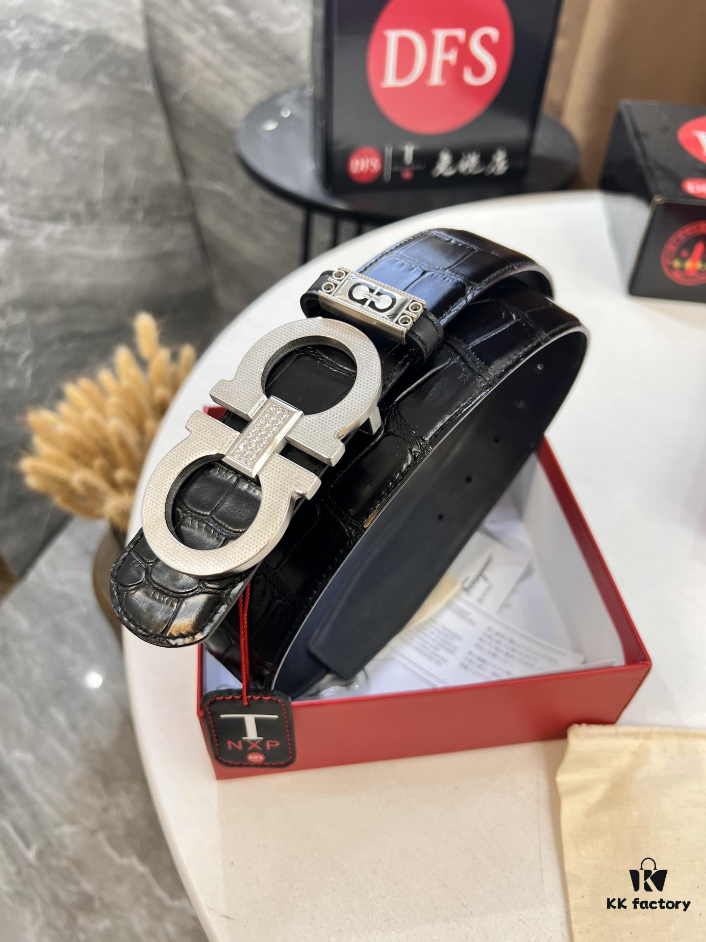 693200633a89a121ed550044 Top-tier Salvatore Ferragamo Men's Crocodile Pattern Genuine Leather Belt, Original 8-Shaped Hardware, German Manufactured, Hong Kong Duty-Free Gift Box