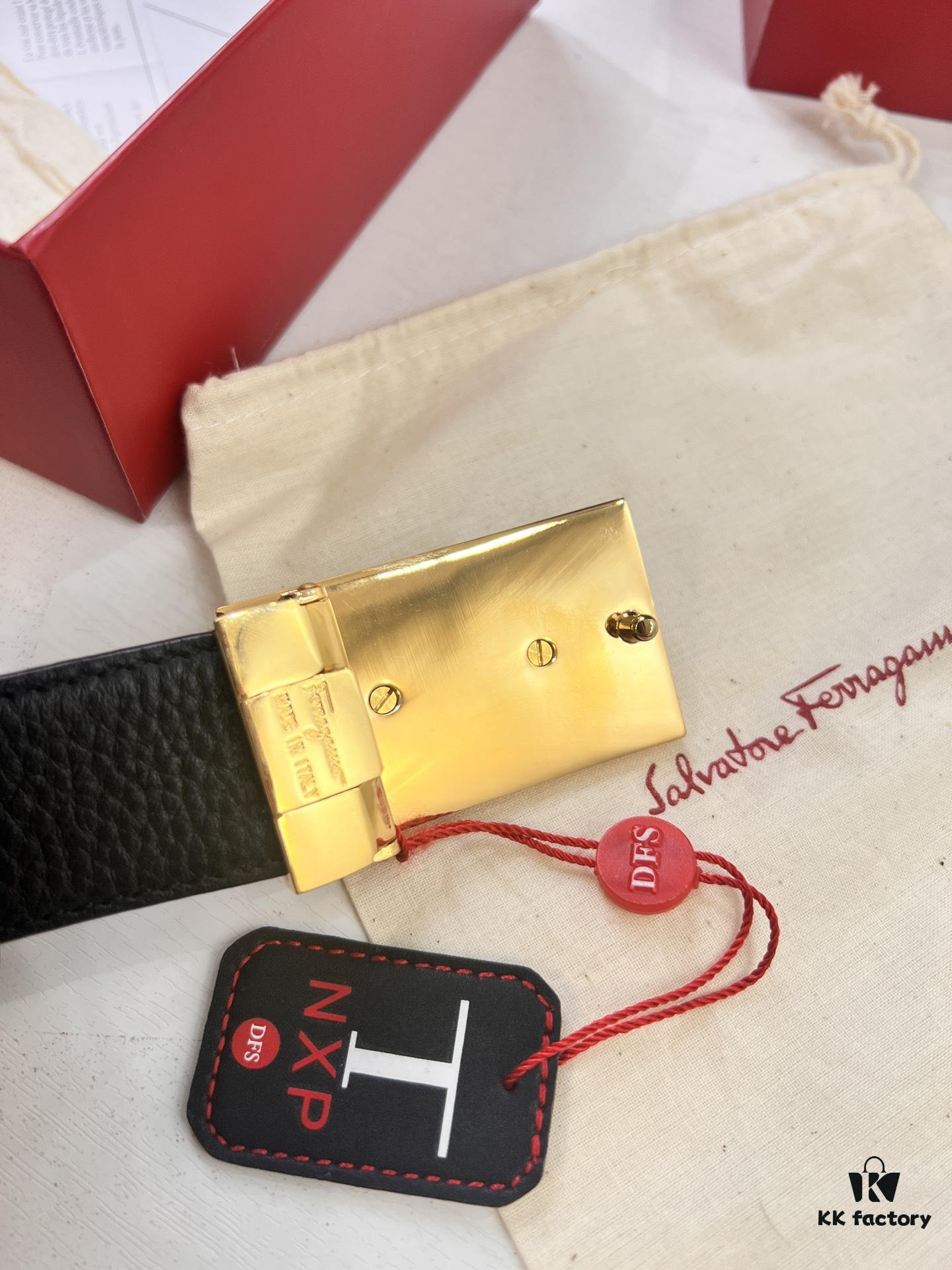693200643a89a121ed550051 Shop Owner Recommended Trumpet Trumpet Salvatore Ferragamo Men's Belt, Genuine Imported Full-Grain Calfskin with Pebbled Texture, Reversible Design, Customizable Length, New Simple Color Stainless Steel Hardware, 3.5cm Width, Ideal Gift Choice