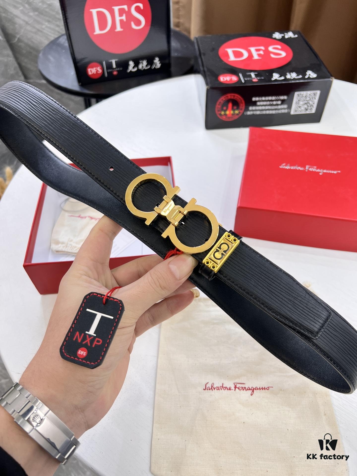 693200643a89a121ed550055 Salvatore Ferragamo Men's Belt, Genuine Crocodile Grain Full-Grain Calfskin, Reversible Design, 3.5cm Width, Precision 8-Shaped Steel Hardware, Adjustable Length, Ideal Gift
