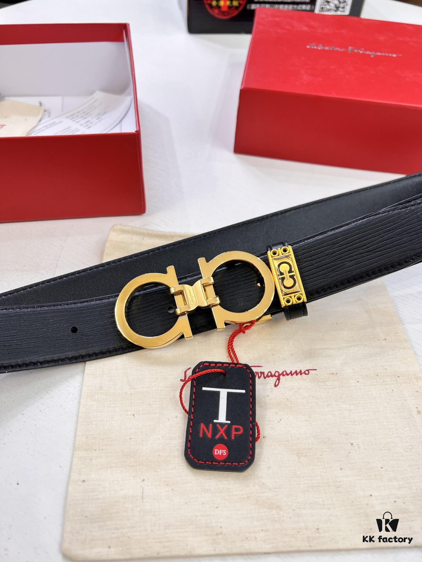 693200643a89a121ed550056 Salvatore Ferragamo Men's Belt, Genuine Crocodile Grain Full-Grain Calfskin, Reversible Design, 3.5cm Width, Precision 8-Shaped Steel Hardware, Adjustable Length, Ideal Gift