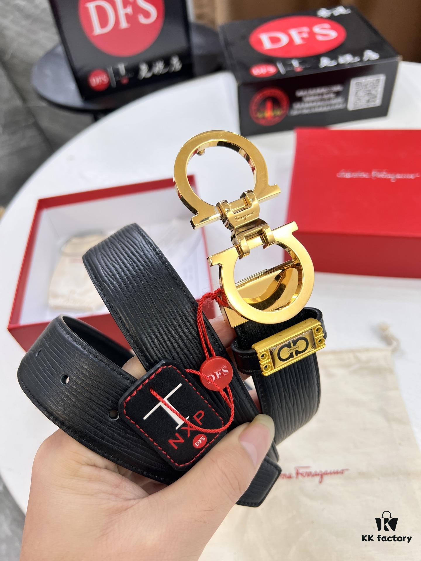 693200653a89a121ed550057 Salvatore Ferragamo Men's Belt, Genuine Crocodile Grain Full-Grain Calfskin, Reversible Design, 3.5cm Width, Precision 8-Shaped Steel Hardware, Adjustable Length, Ideal Gift