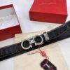 Ferragamo Men's Belt, Genuine Crocodile Grain Full-Grain Cowhide, Reversible Design, 3.5cm Width, Premium Steel Hardware