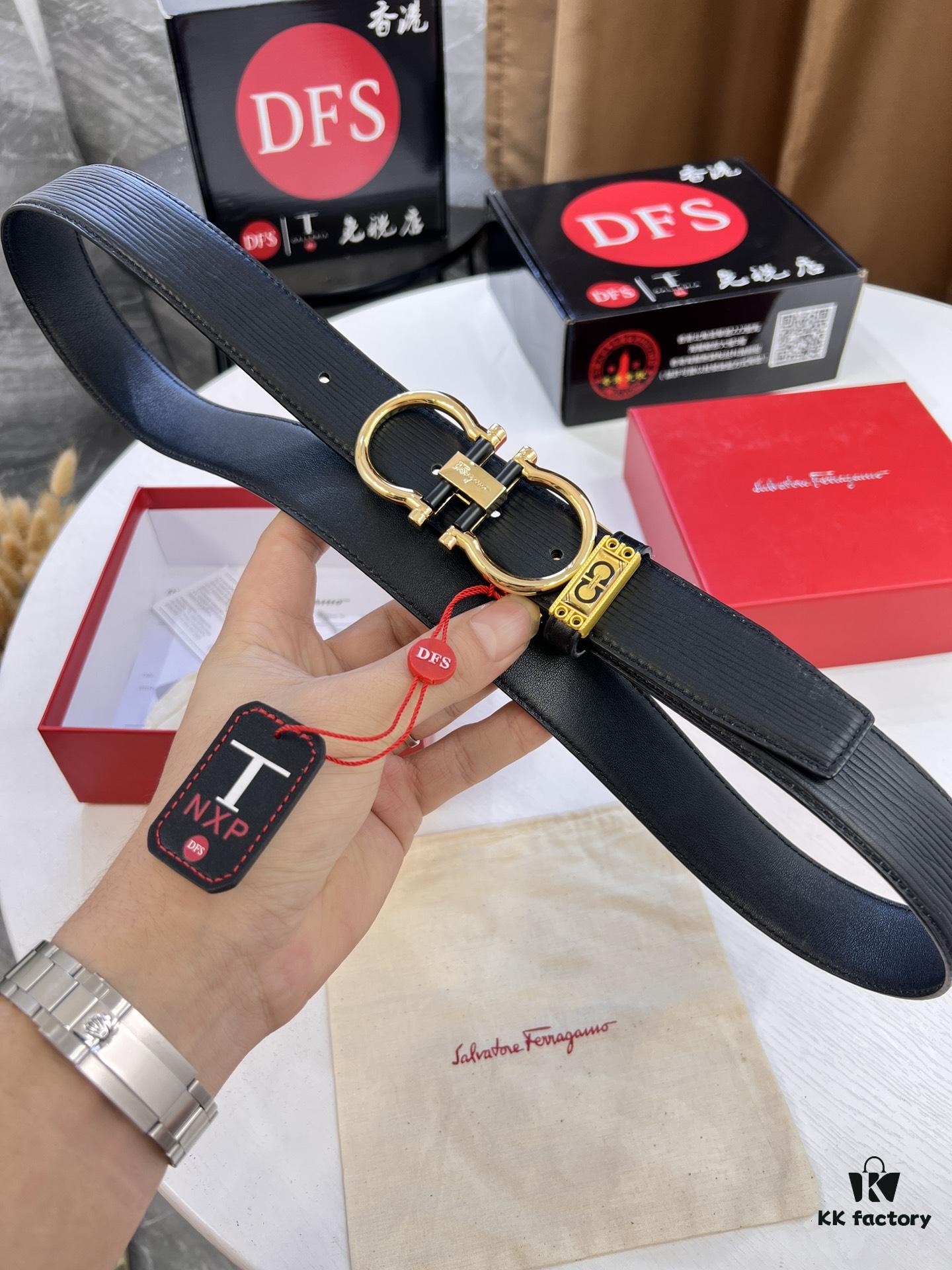 693200653a89a121ed550063 Salvatore Ferragamo Men's Belt, Genuine Top-Layer Calfskin with Crocodile Grain, Reversible Double-Sided Design, 3.5cm Width, New '8' Shaped Stainless Steel Hardware