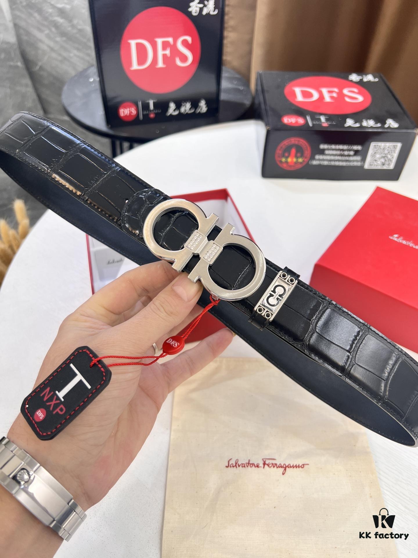 693200673a89a121ed550073 Top-tier Salvatore Ferragamo Belt, Authentic Hong Kong Duty-Free T Gift Box, 8-Shape Genuine Hardware, Full-Grain Crocodile-Texture Calfskin Leather, German-Made Craftsmanship