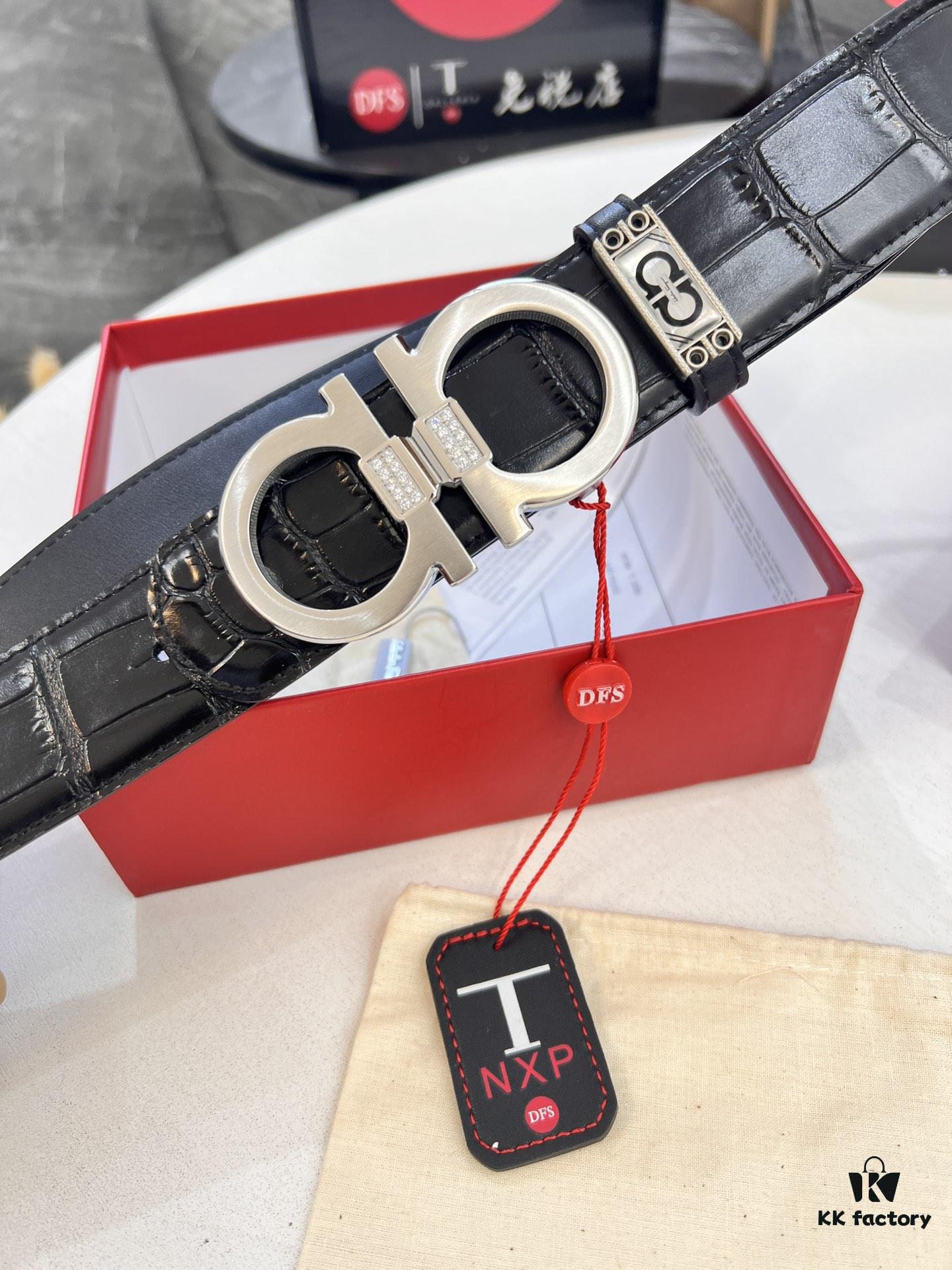 693200673a89a121ed550074 Top-tier Salvatore Ferragamo Belt, Authentic Hong Kong Duty-Free T Gift Box, 8-Shape Genuine Hardware, Full-Grain Crocodile-Texture Calfskin Leather, German-Made Craftsmanship