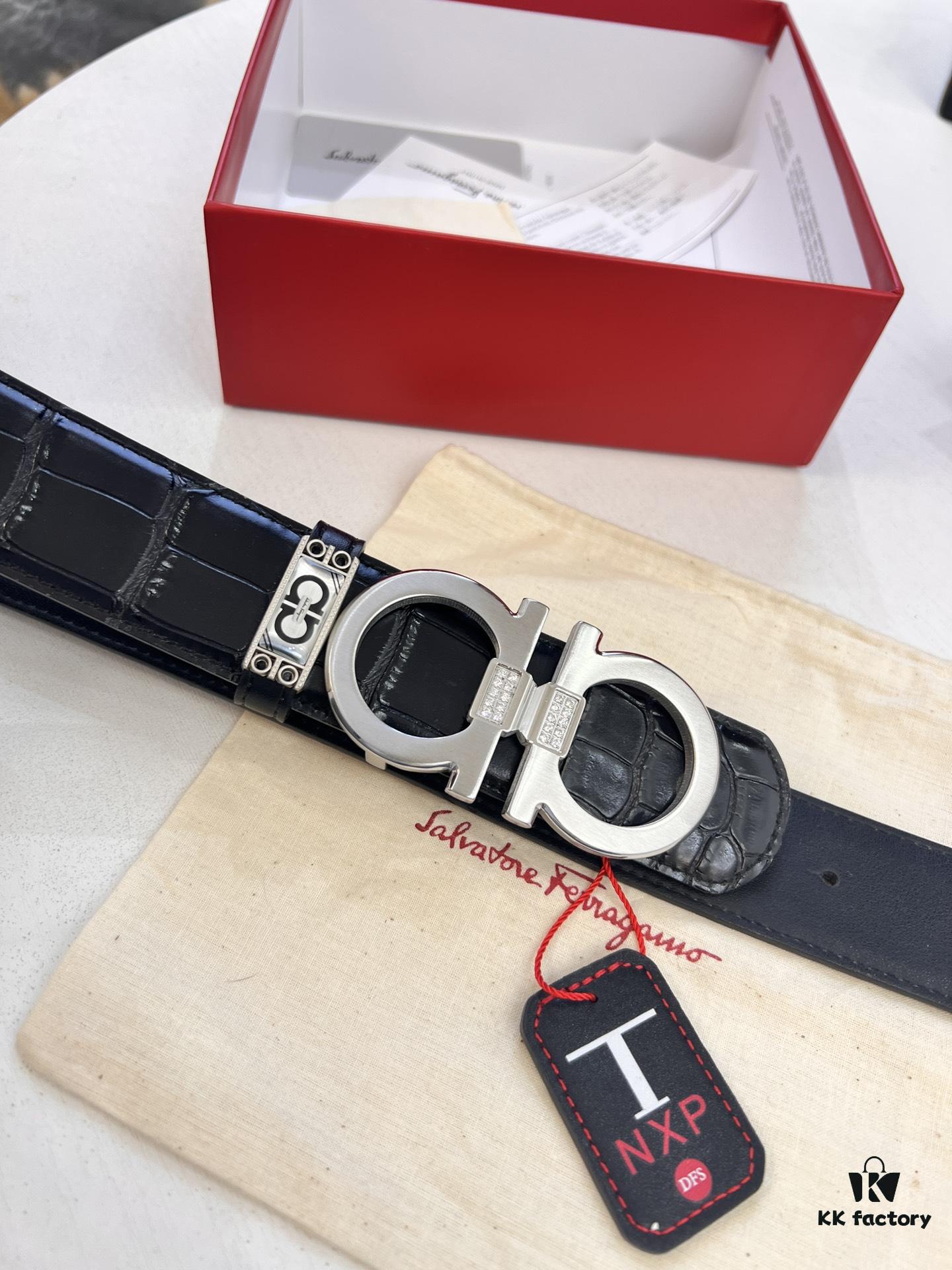 693200673a89a121ed550076 Top-tier Salvatore Ferragamo Belt, Authentic Hong Kong Duty-Free T Gift Box, 8-Shape Genuine Hardware, Full-Grain Crocodile-Texture Calfskin Leather, German-Made Craftsmanship