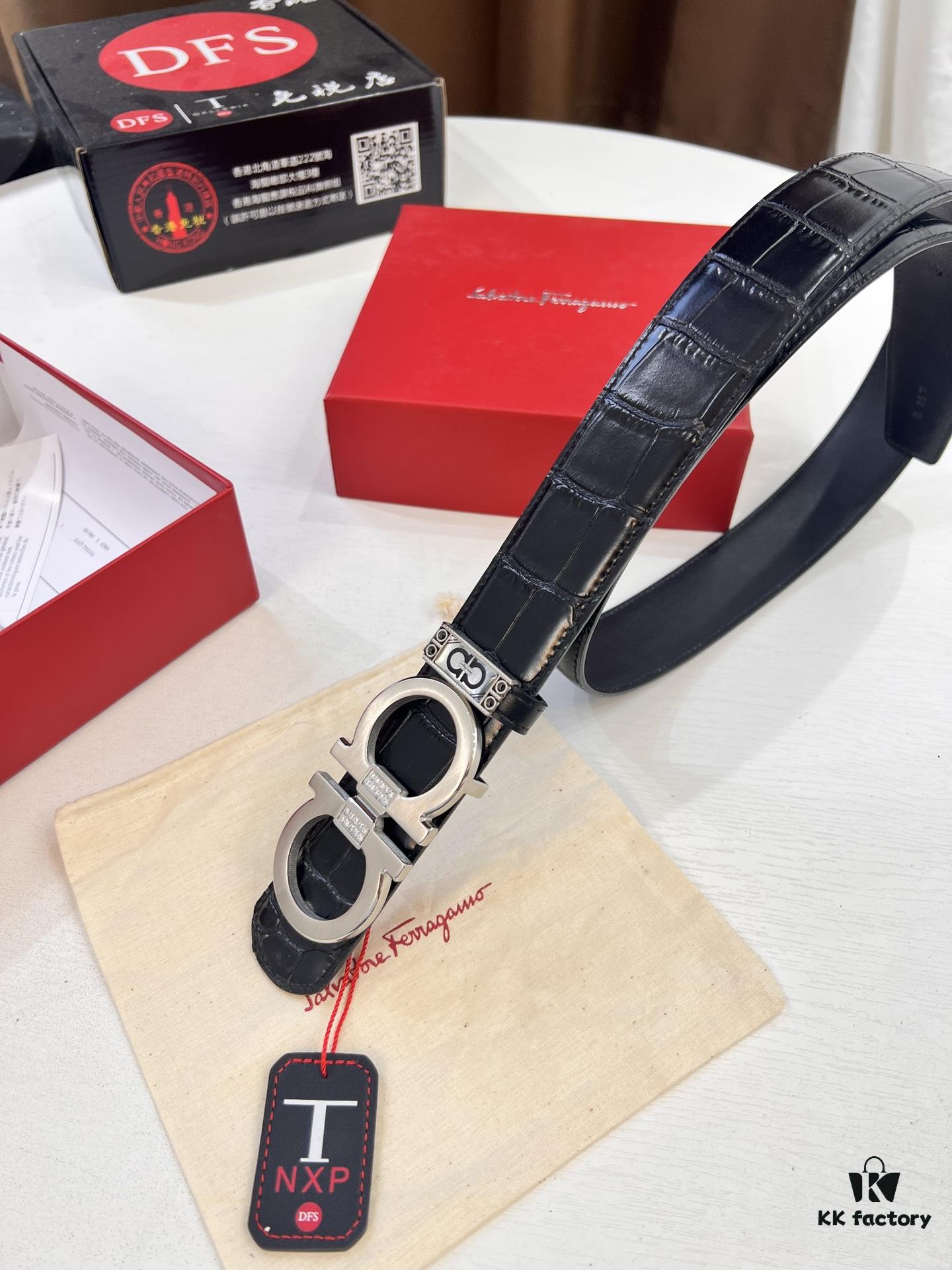 693200673a89a121ed550077 Top-tier Salvatore Ferragamo Belt, Authentic Hong Kong Duty-Free T Gift Box, 8-Shape Genuine Hardware, Full-Grain Crocodile-Texture Calfskin Leather, German-Made Craftsmanship