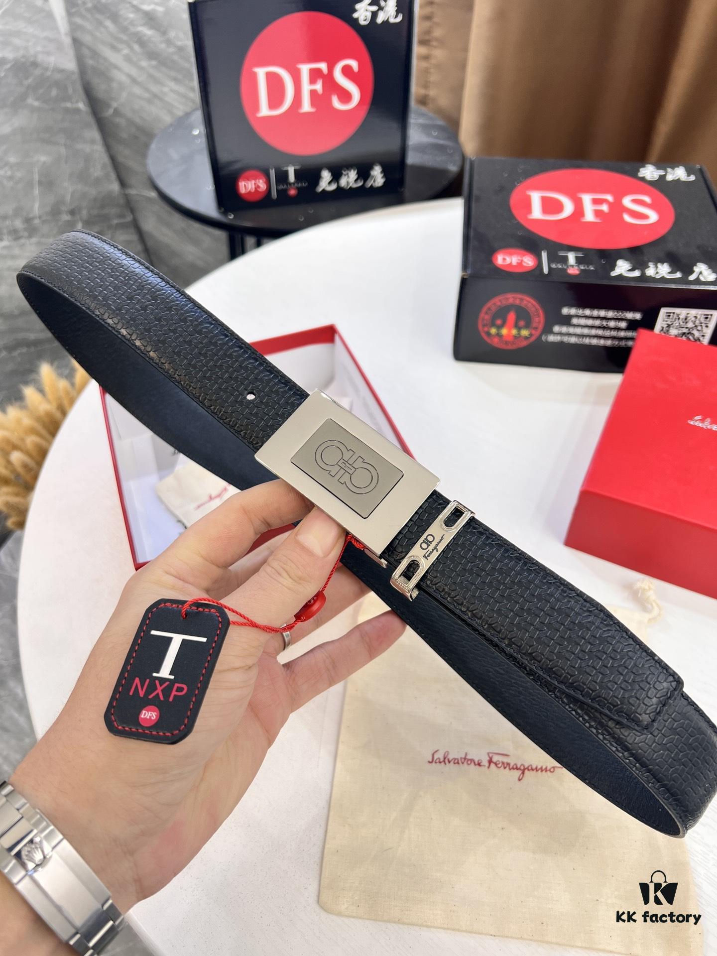 693200683a89a121ed550088 Salvatore Ferragamo Men's Belt, Genuine First-Layer Calfskin with Double-Sided Usage, New Simple Steel Hardware, 3.5cm Width