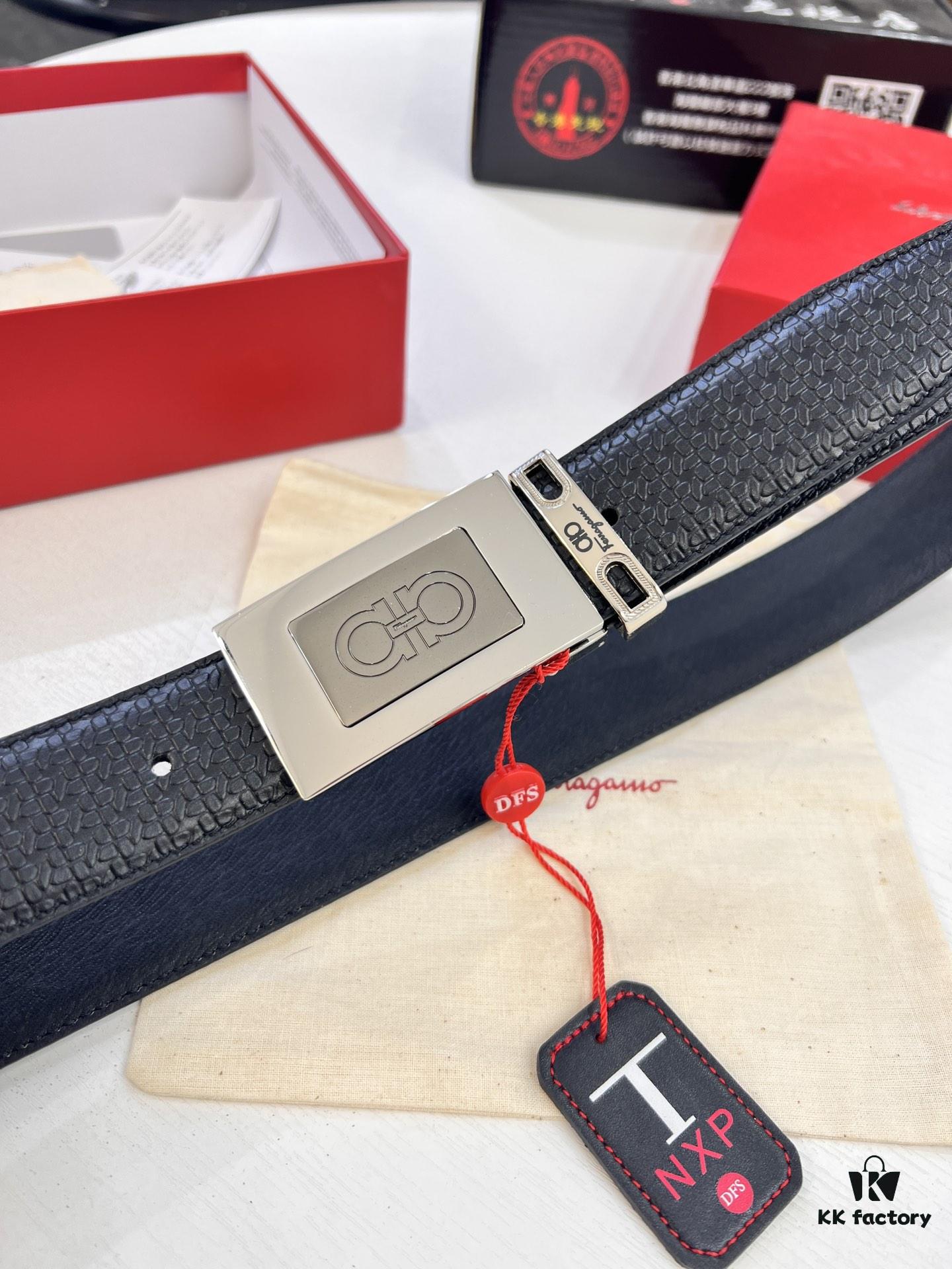 693200683a89a121ed550089 Salvatore Ferragamo Men's Belt, Genuine First-Layer Calfskin with Double-Sided Usage, New Simple Steel Hardware, 3.5cm Width