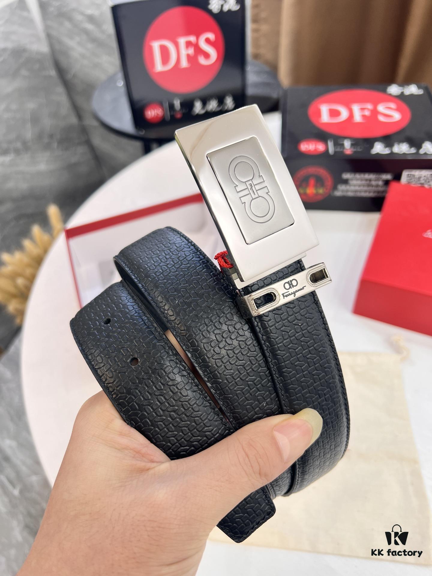 693200683a89a121ed55008a Salvatore Ferragamo Men's Belt, Genuine First-Layer Calfskin with Double-Sided Usage, New Simple Steel Hardware, 3.5cm Width