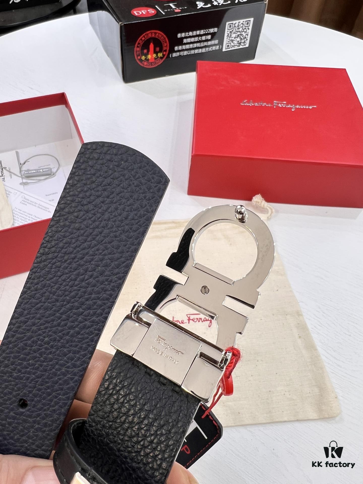6932006b3a89a121ed5500a7 Ferragamo Men's Belt, Genuine First-Layer Calfskin with Double-Sided Wear, 3.5cm Width, Stainless Steel Buckle, Adjustable Length