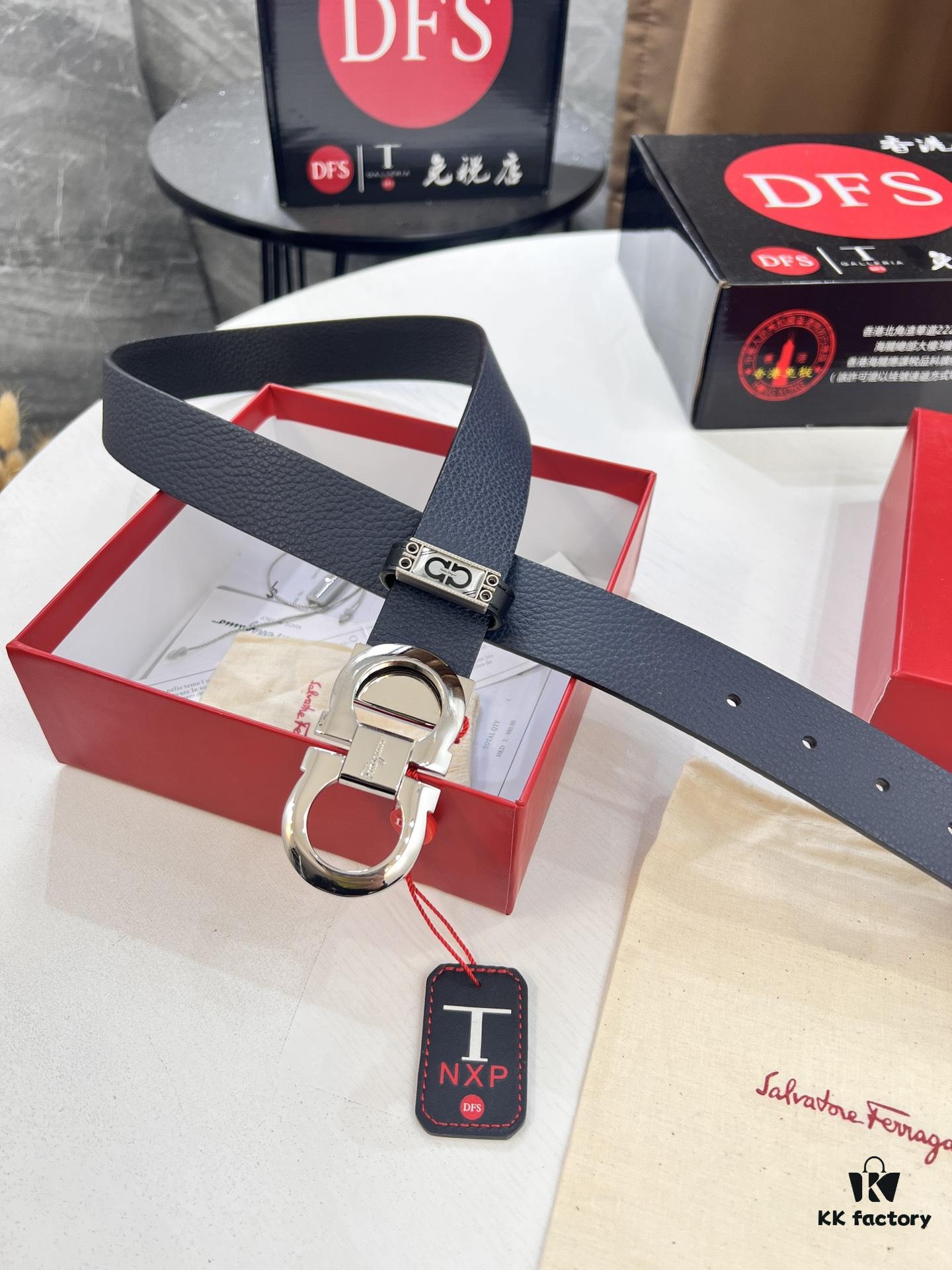 6932006b3a89a121ed5500aa Ferragamo Men's Belt, Genuine First-Layer Calfskin with Double-Sided Wear, 3.5cm Width, Stainless Steel Buckle, Adjustable Length