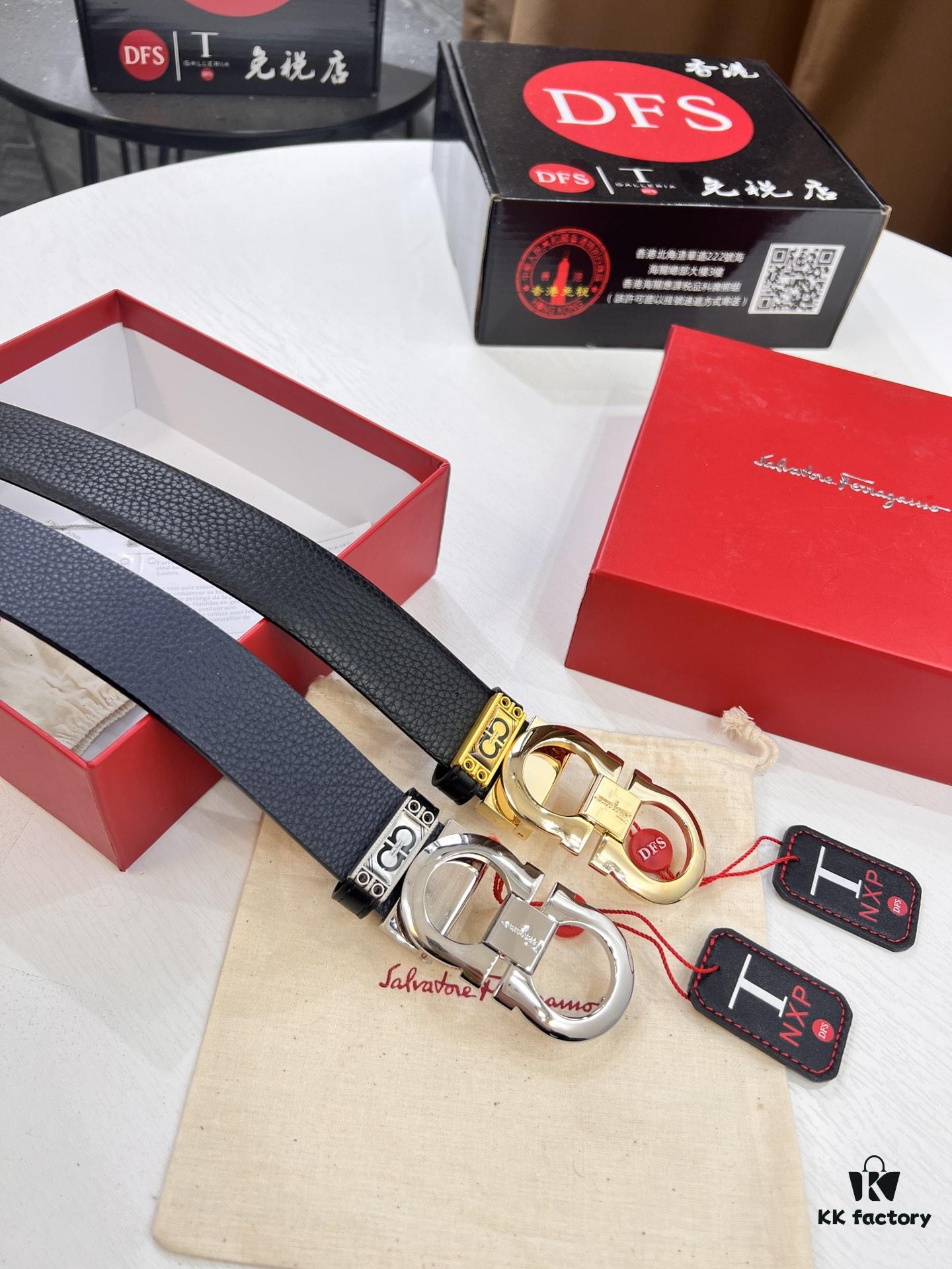 6932006b3a89a121ed5500ab Ferragamo Men's Belt, Genuine First-Layer Calfskin with Double-Sided Wear, 3.5cm Width, Stainless Steel Buckle, Adjustable Length