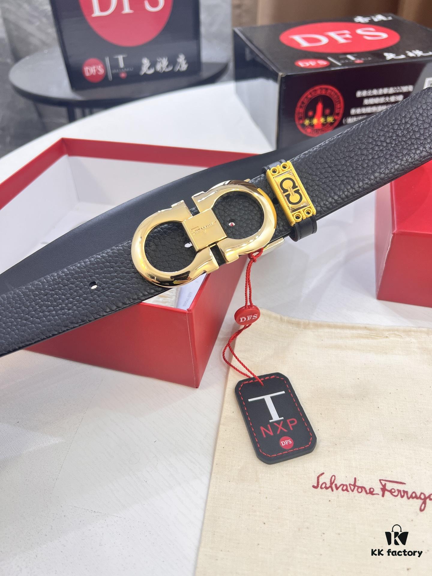 6932006b3a89a121ed5500ad Salvatore Ferragamo Men's Belt, Top Grain Calfskin with Double-Sided Wear, 3.5cm Width, Stainless Steel Buckle, Adjustable Length