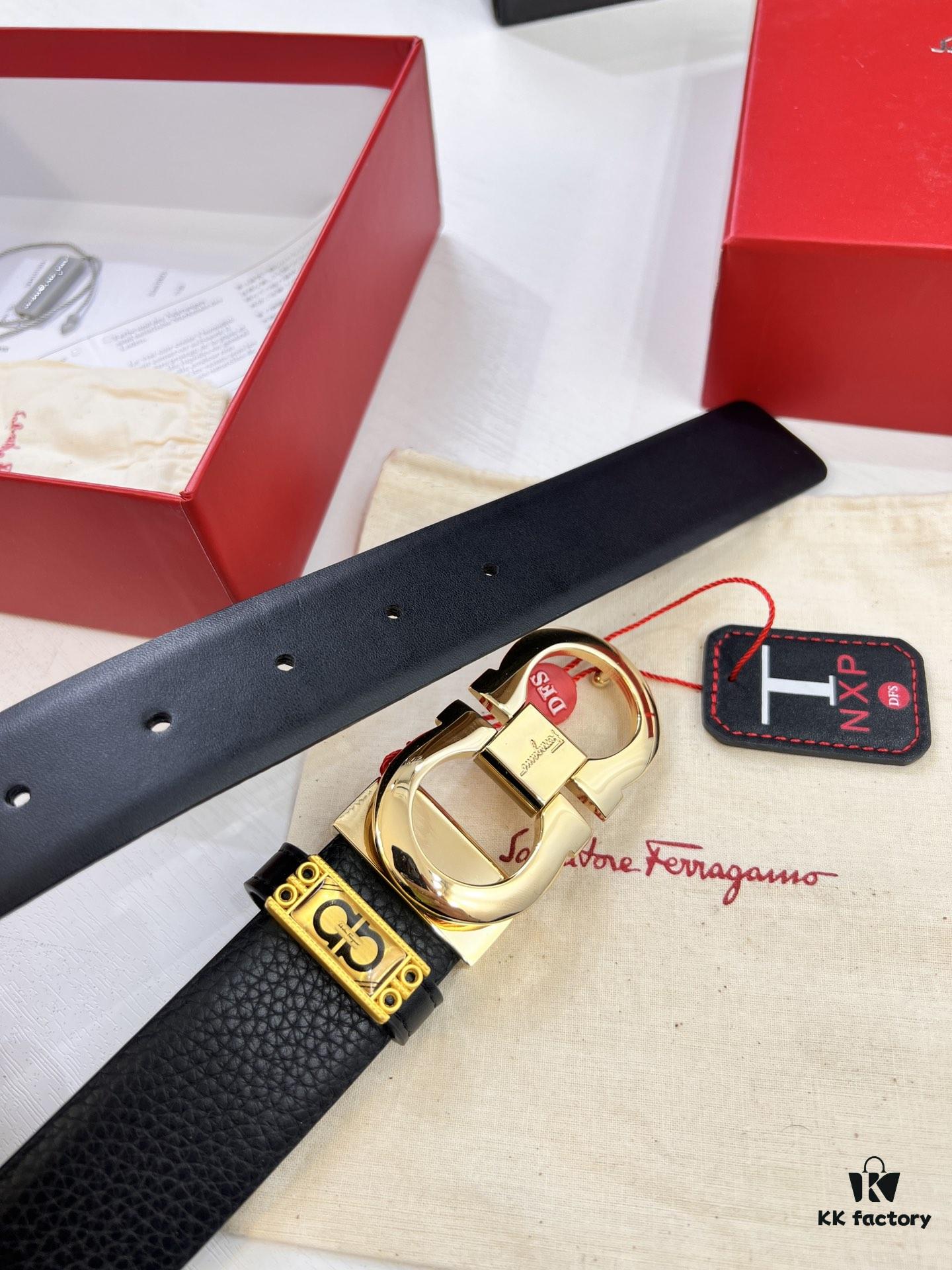 6932006b3a89a121ed5500ae Salvatore Ferragamo Men's Belt, Top Grain Calfskin with Double-Sided Wear, 3.5cm Width, Stainless Steel Buckle, Adjustable Length