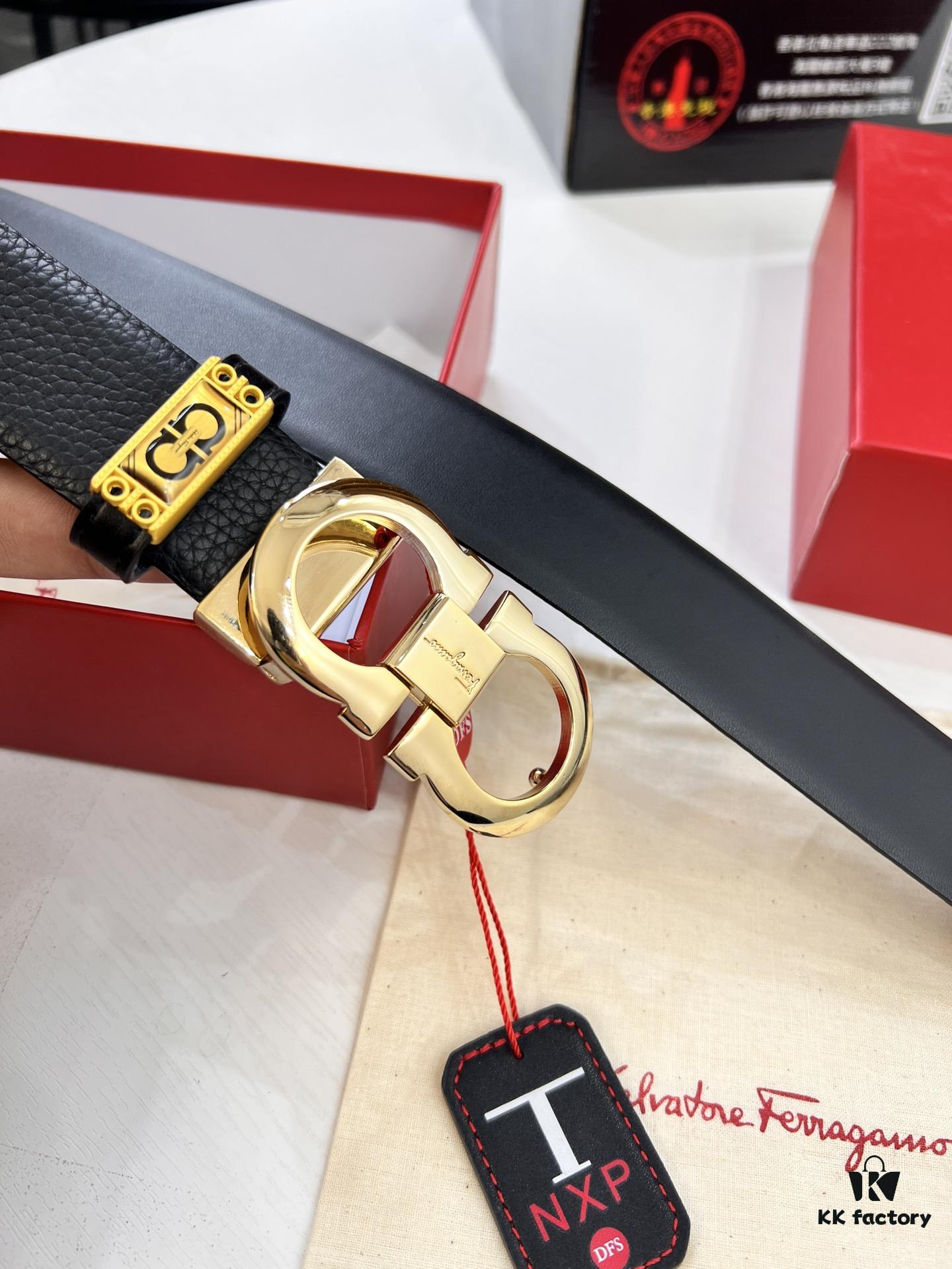 6932006b3a89a121ed5500b0 Salvatore Ferragamo Men's Belt, Top Grain Calfskin with Double-Sided Wear, 3.5cm Width, Stainless Steel Buckle, Adjustable Length