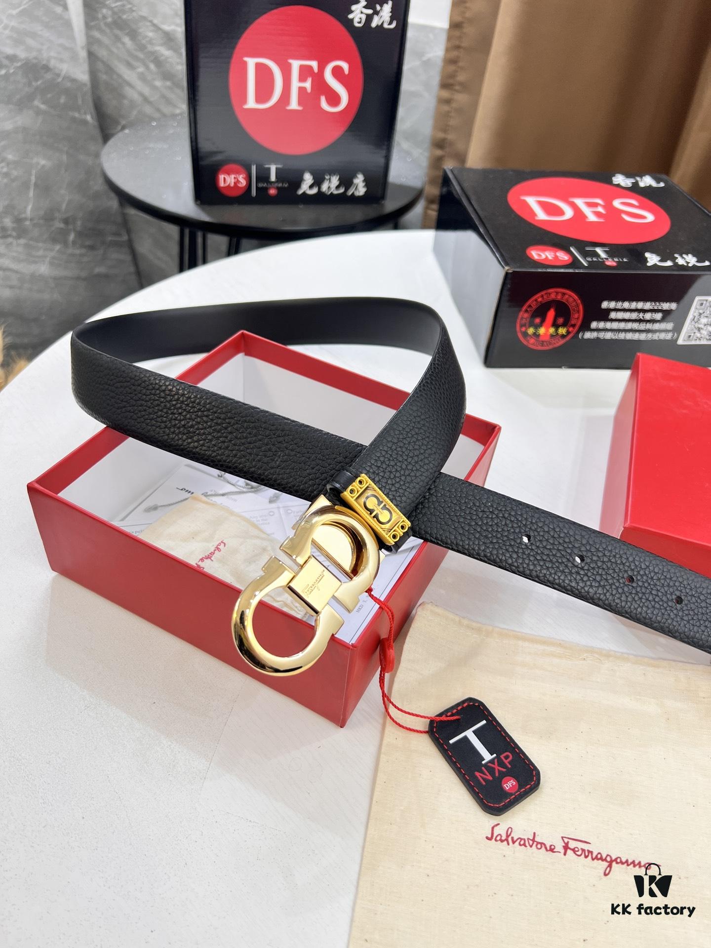 6932006c3a89a121ed5500b2 Salvatore Ferragamo Men's Belt, Top Grain Calfskin with Double-Sided Wear, 3.5cm Width, Stainless Steel Buckle, Adjustable Length