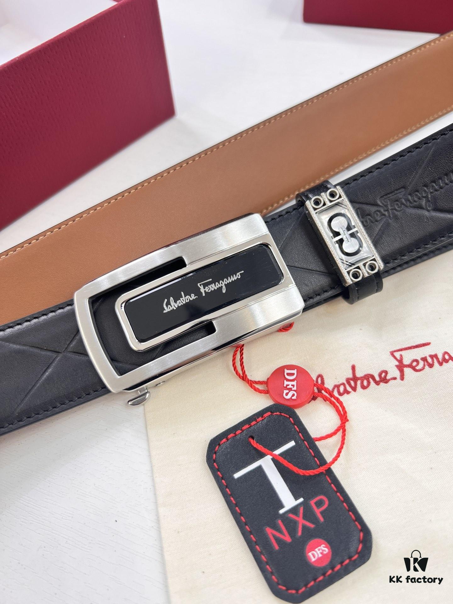 6932006d3a89a121ed5500ca Arrival! Filagrando Men's Automatic Series Leather Belt with 8-Shaped Beveled Pattern, Top-Quality Full-Grain Cattlehide, Stainless Steel Hardware, 3.5cm Width