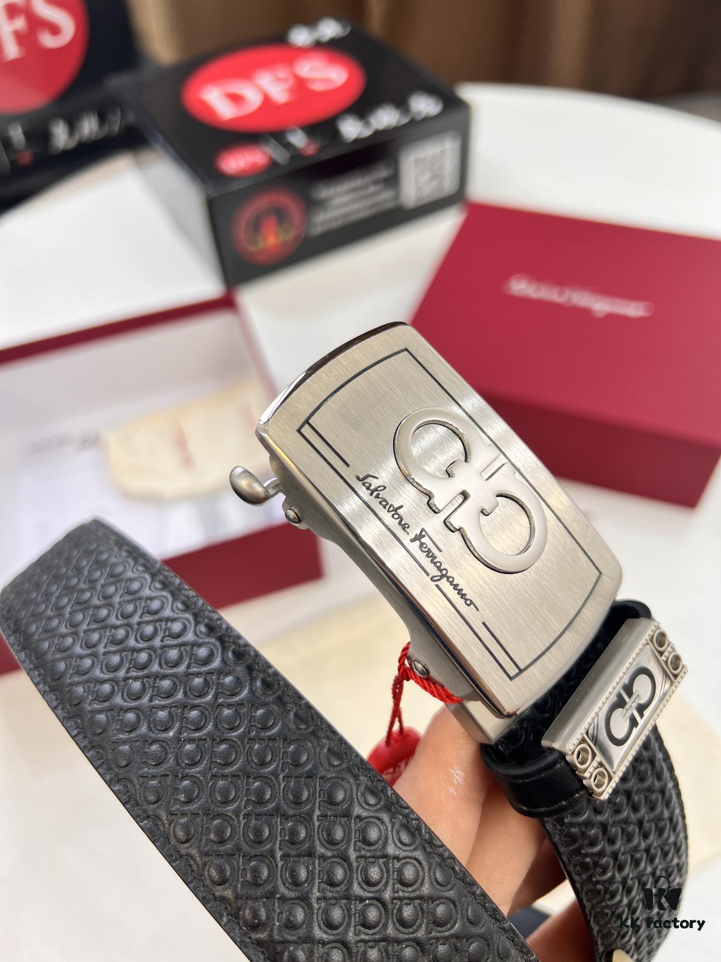 6932006f3a89a121ed5500d9 Salvatore Ferragamo Men's Automatic Belt, 3.5cm Width, Full-Grain Calfskin with Steel Hardware, Diagonal Texture