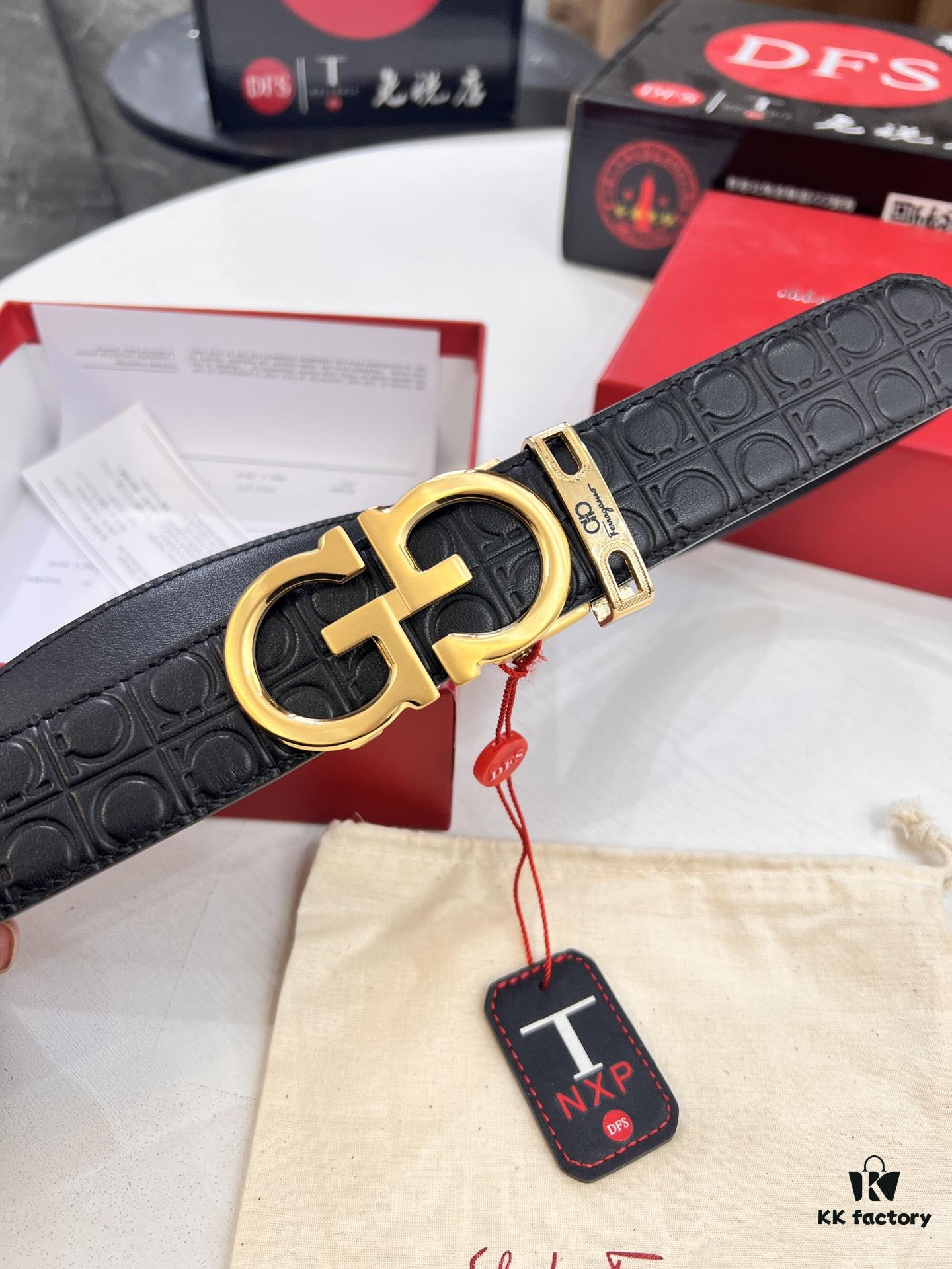 Arrival of Salvatore Ferragamo Men's Automatic Series Leather Belt with ZP Molded 8-Shaped Beveled Pattern and Stainless Steel Hardware