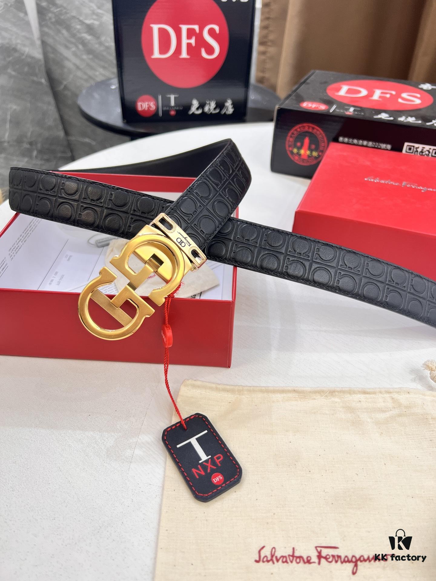 Arrival of Salvatore Ferragamo Men's Automatic Series Leather Belt with ZP Molded 8-Shaped Beveled Pattern and Stainless Steel Hardware