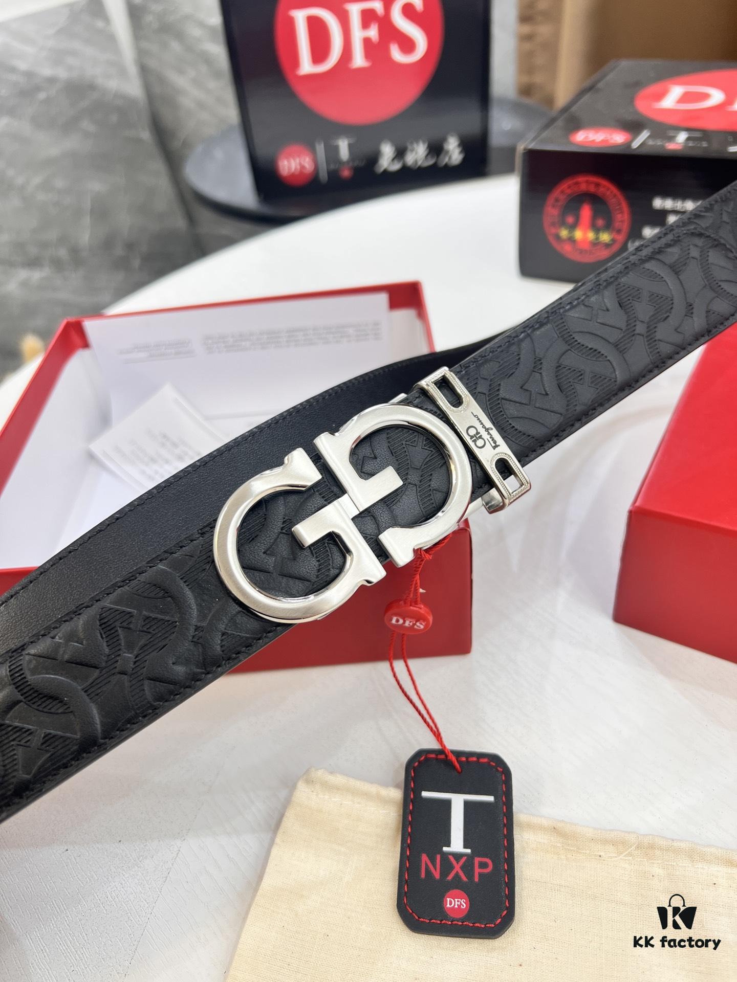 693200703a89a121ed5500e6 Salvatore Ferragamo Men's Automatic Belt, Top-Quality Imported Full-Grain Calfskin with Steel Hardware, 3.5cm Width, Figure-Eight Textured Buckle