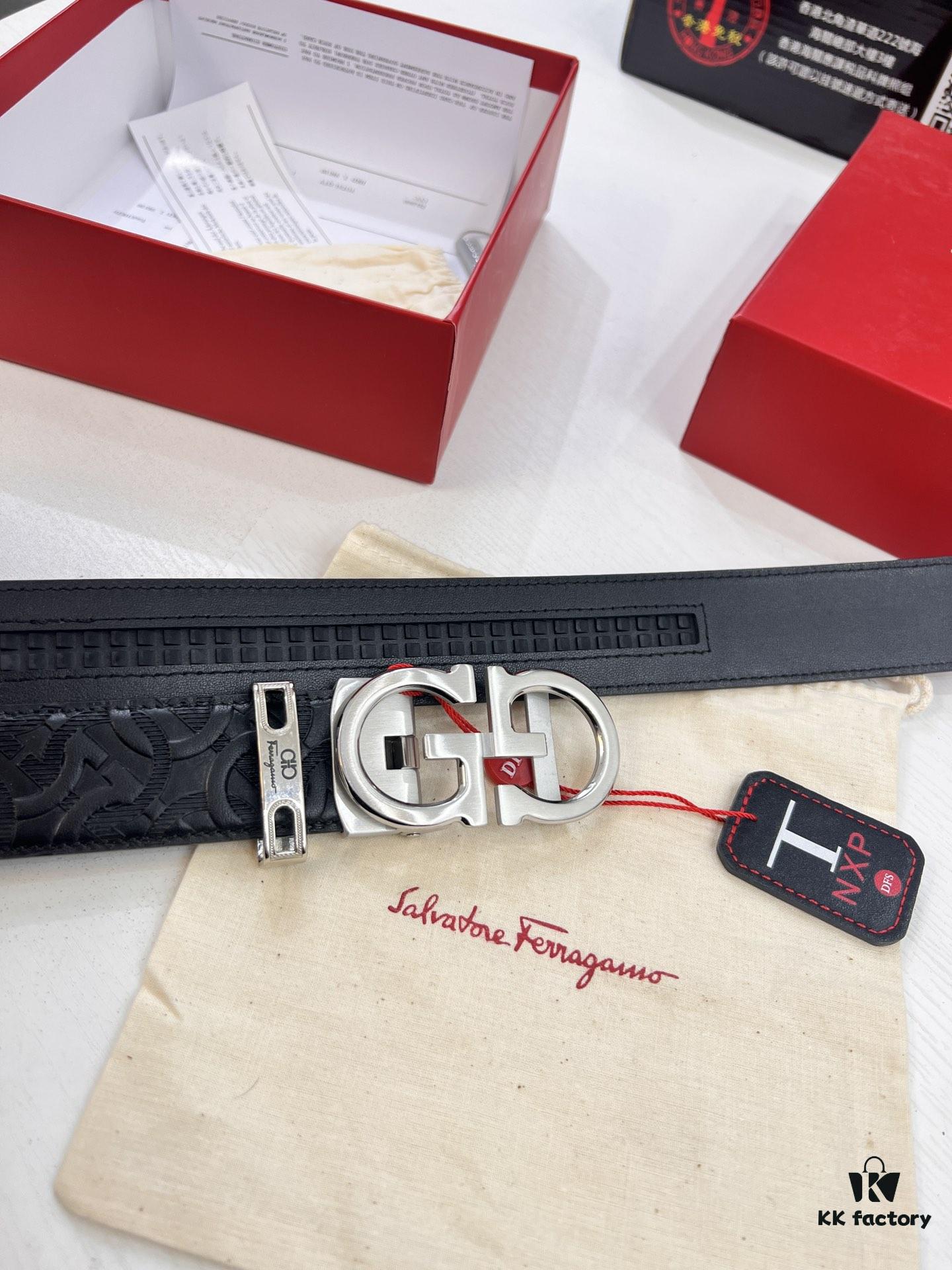 693200703a89a121ed5500e7 Salvatore Ferragamo Men's Automatic Belt, Top-Quality Imported Full-Grain Calfskin with Steel Hardware, 3.5cm Width, Figure-Eight Textured Buckle