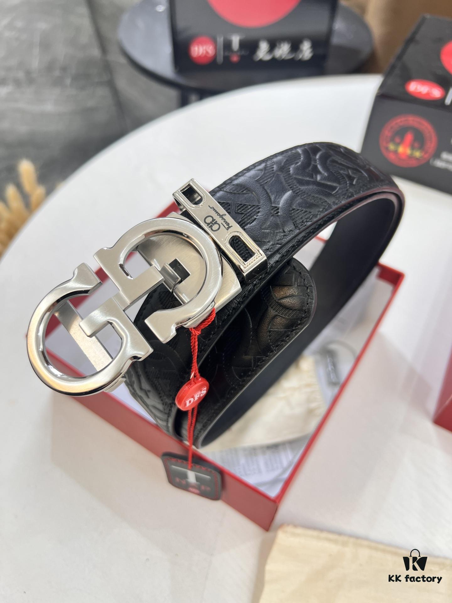 693200703a89a121ed5500e8 Salvatore Ferragamo Men's Automatic Belt, Top-Quality Imported Full-Grain Calfskin with Steel Hardware, 3.5cm Width, Figure-Eight Textured Buckle