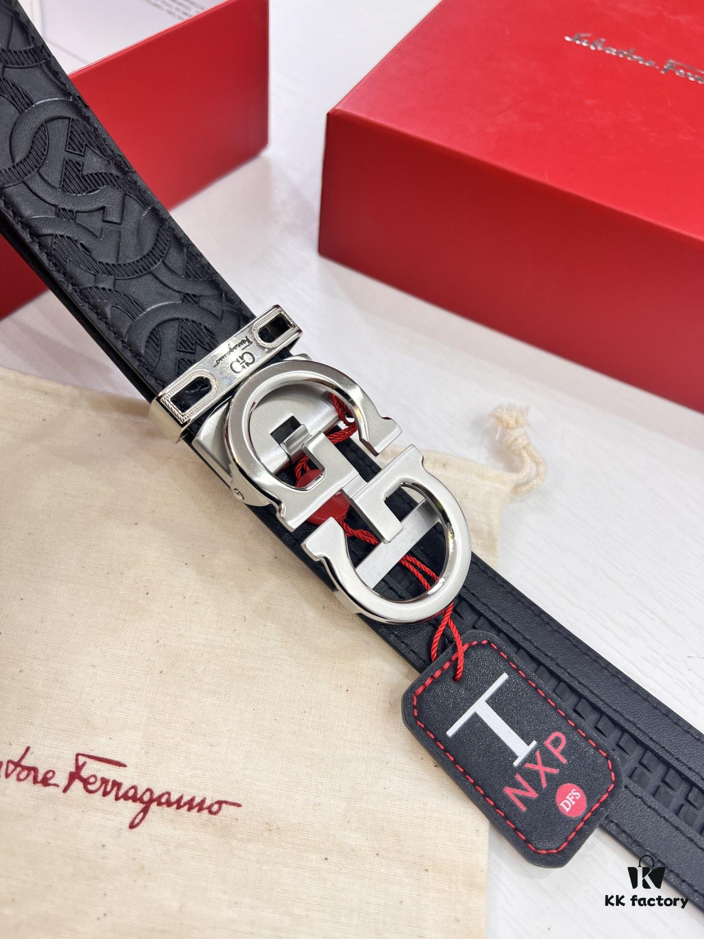 693200703a89a121ed5500e9 Salvatore Ferragamo Men's Automatic Belt, Top-Quality Imported Full-Grain Calfskin with Steel Hardware, 3.5cm Width, Figure-Eight Textured Buckle