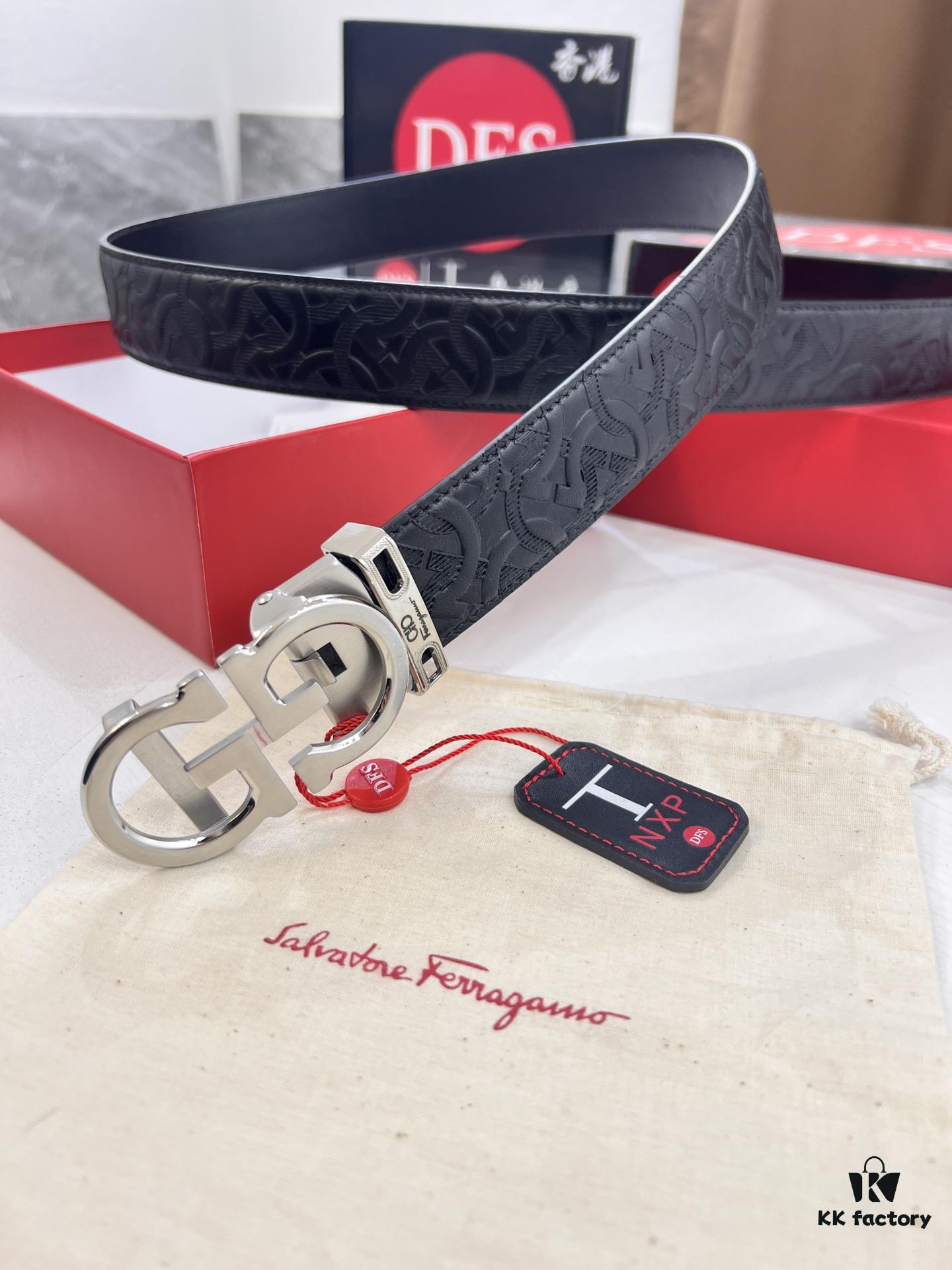 693200703a89a121ed5500ea Salvatore Ferragamo Men's Automatic Belt, Top-Quality Imported Full-Grain Calfskin with Steel Hardware, 3.5cm Width, Figure-Eight Textured Buckle