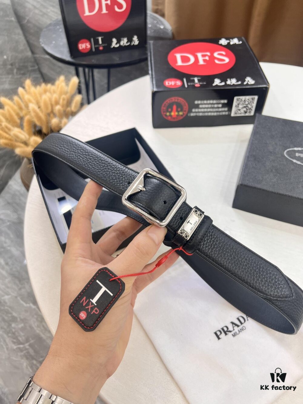 693200a63a89a121ed550143 Prada Men's Belt, Double-Sided Use, Aged Rotating Hardware, 3.5cm Width, Top-Grade Imported Cross-Grain Calfskin Leather