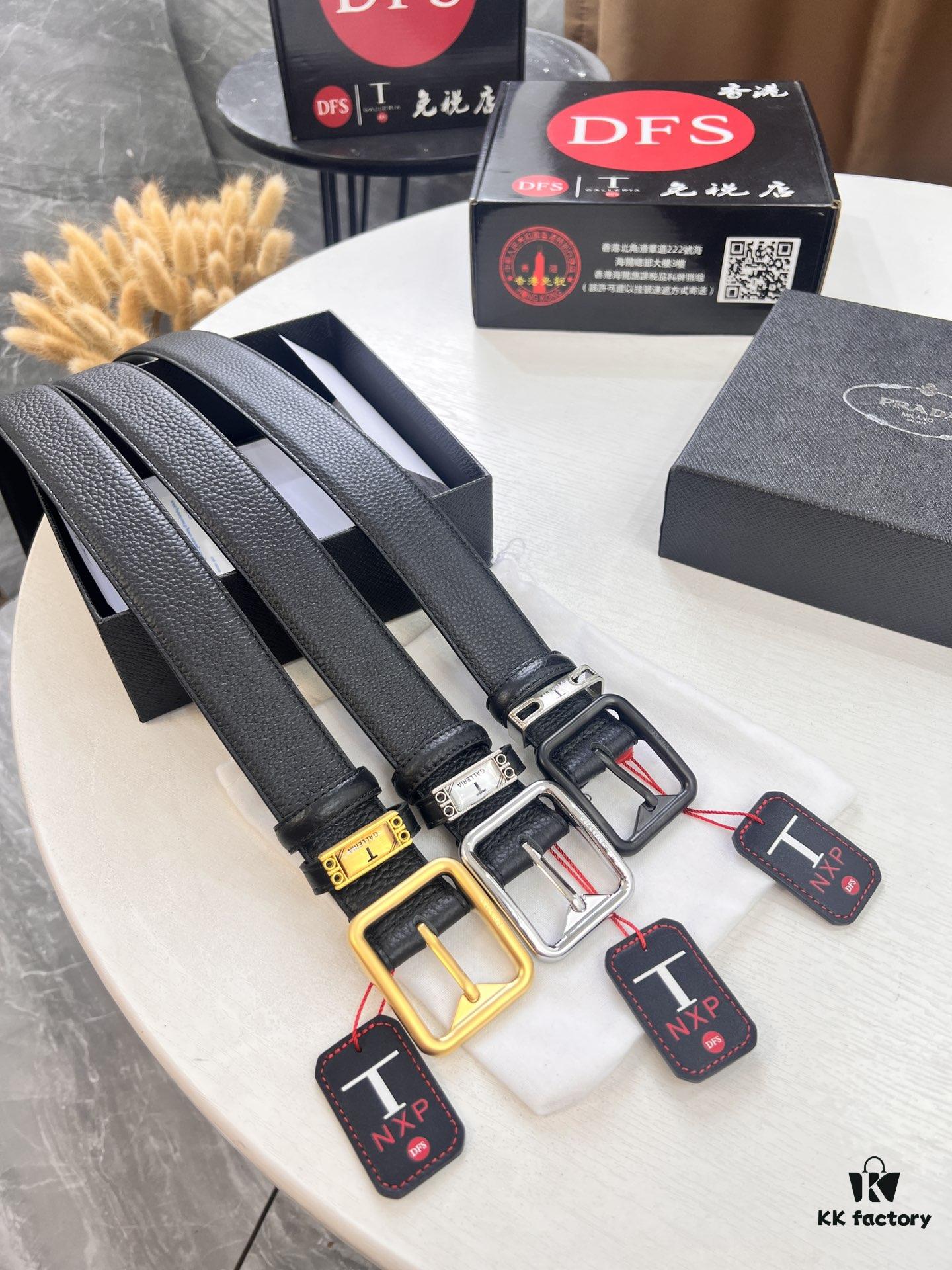 693200a73a89a121ed550149 Prada Men's Belt, Double-Sided Use, Aged Rotating Hardware, 3.5cm Width, Top-Grade Imported Cross-Grain Calfskin Leather